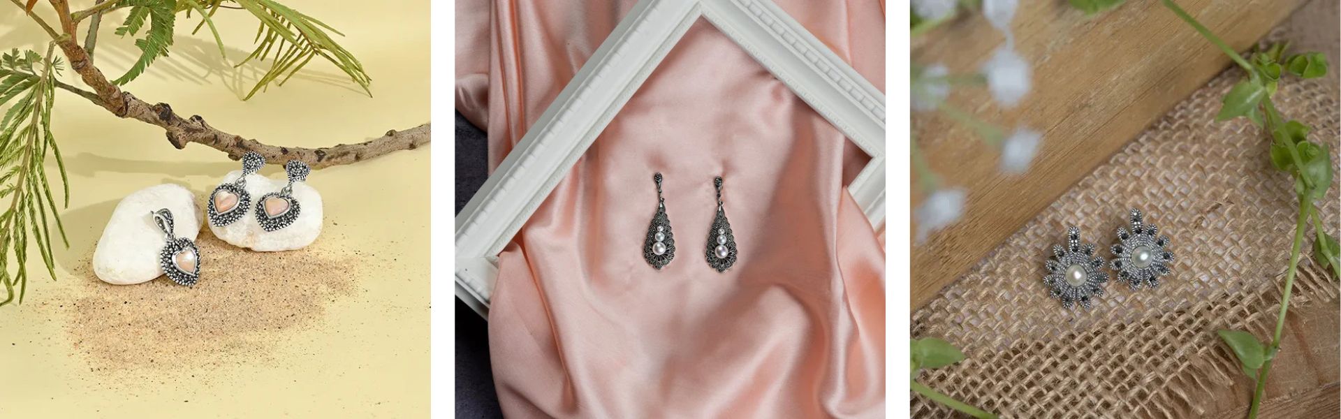 Woman in kurti styled with oxidized jewelry, including jhumka earrings and layered necklace.