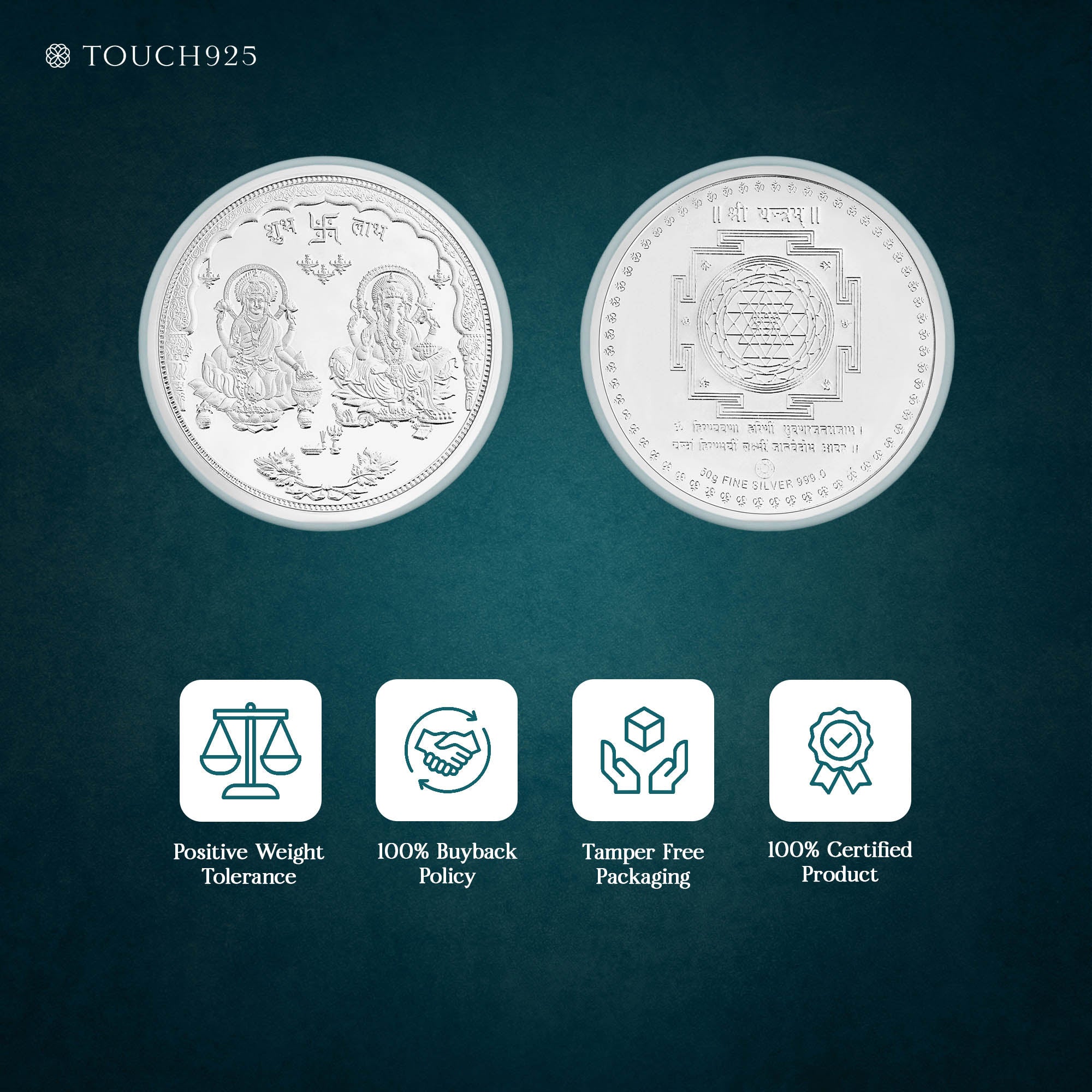 50g Lakshmi Ganesh Pure 999 Silver Coin
