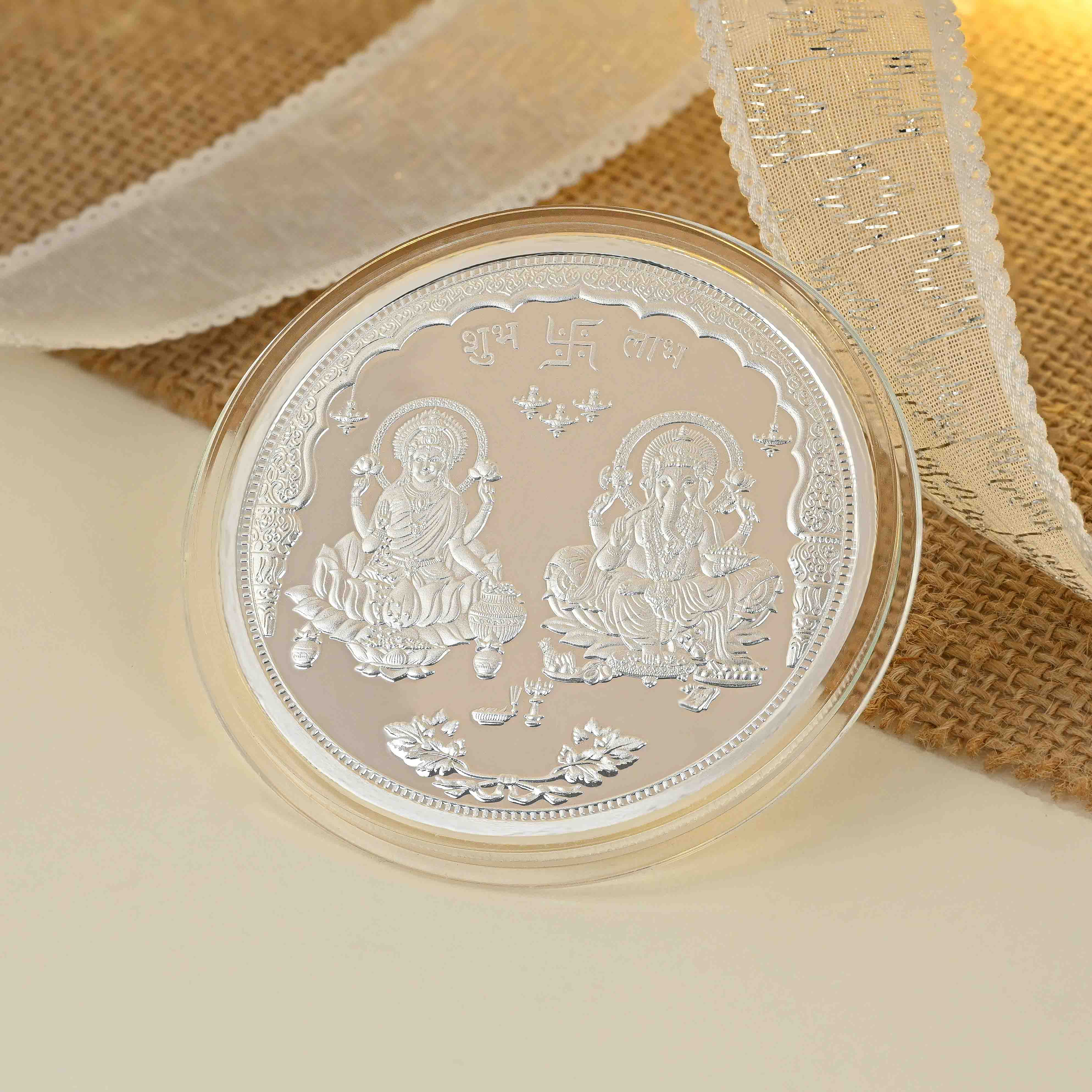 Pure 999 Silver 50g Lakshmi Ganesh Coin