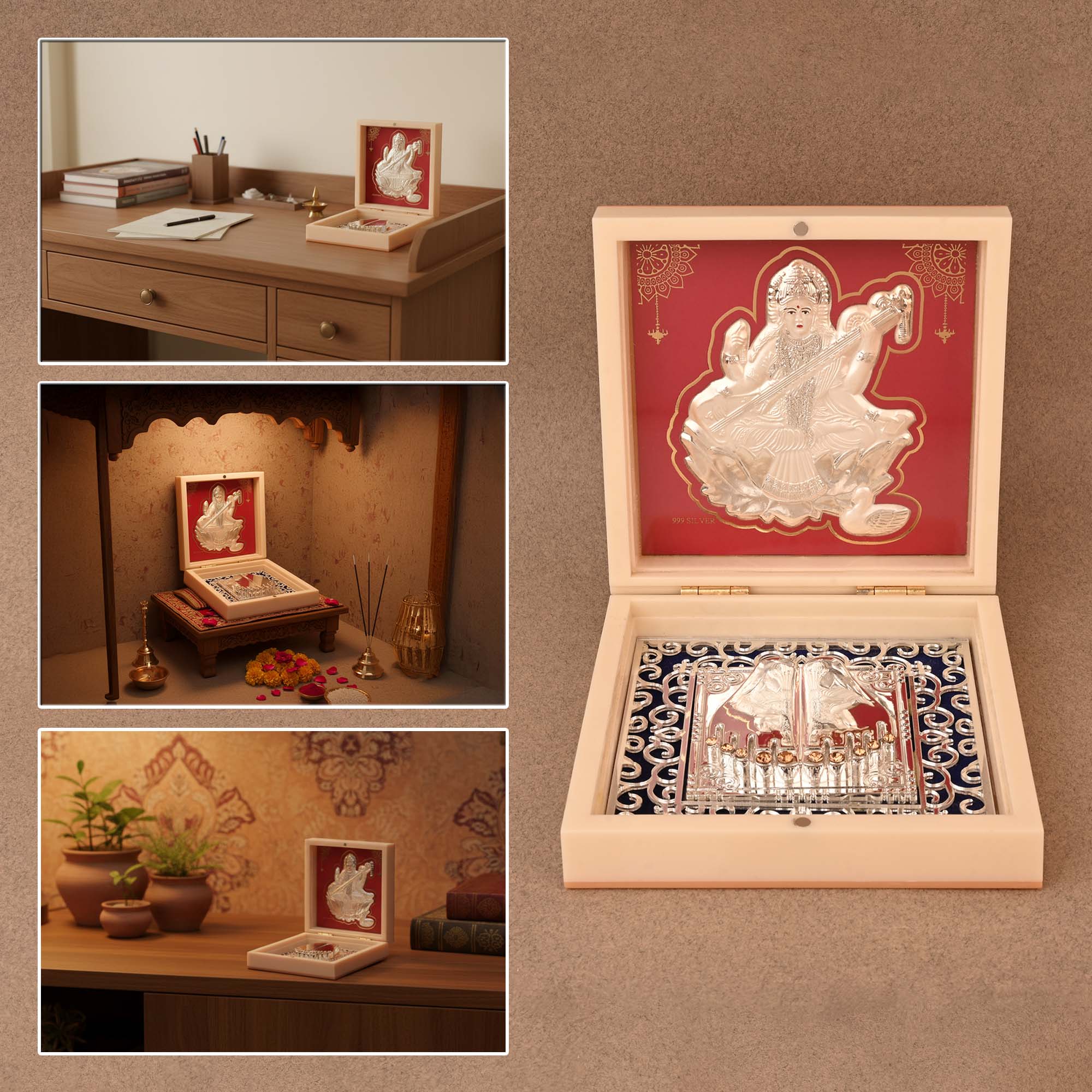 999 Silver Maa Saraswati Paduka Gift Box