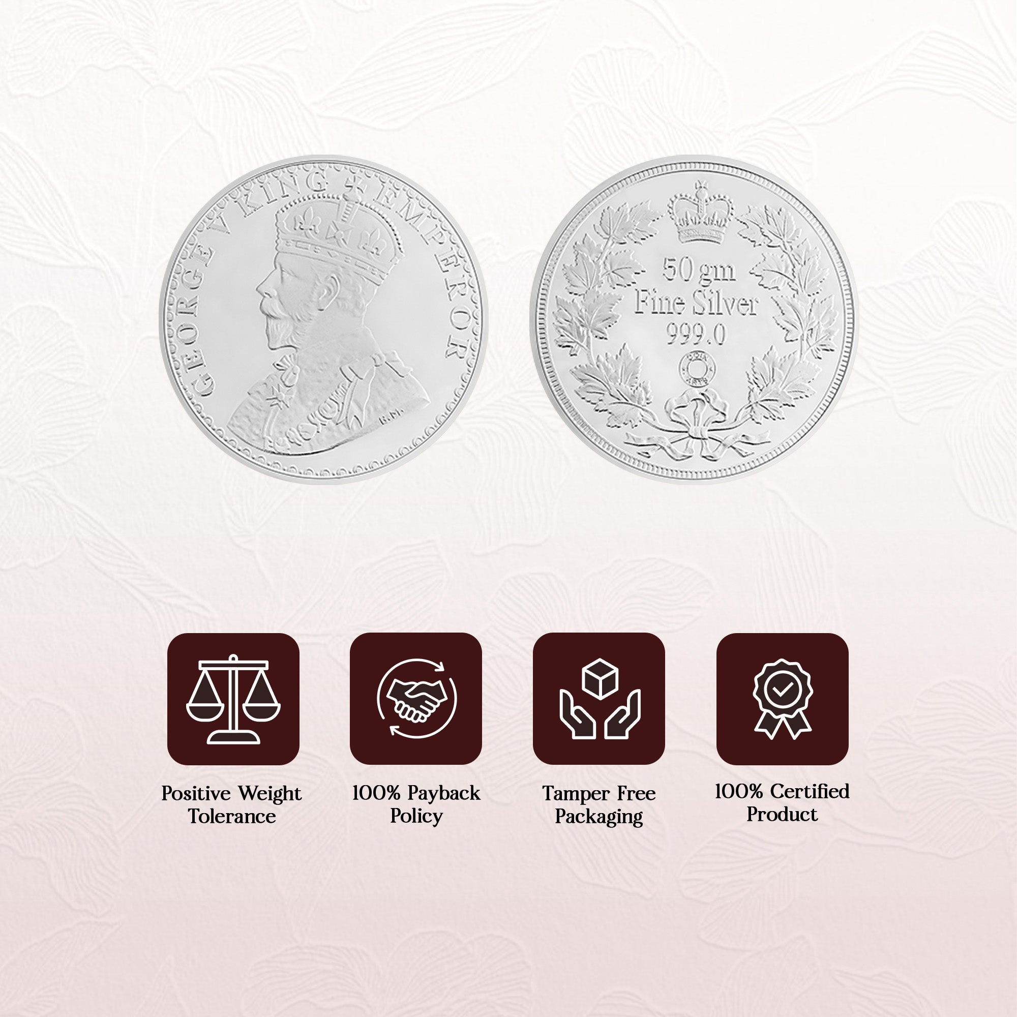 Pure 999 Silver 50g King George V Coin