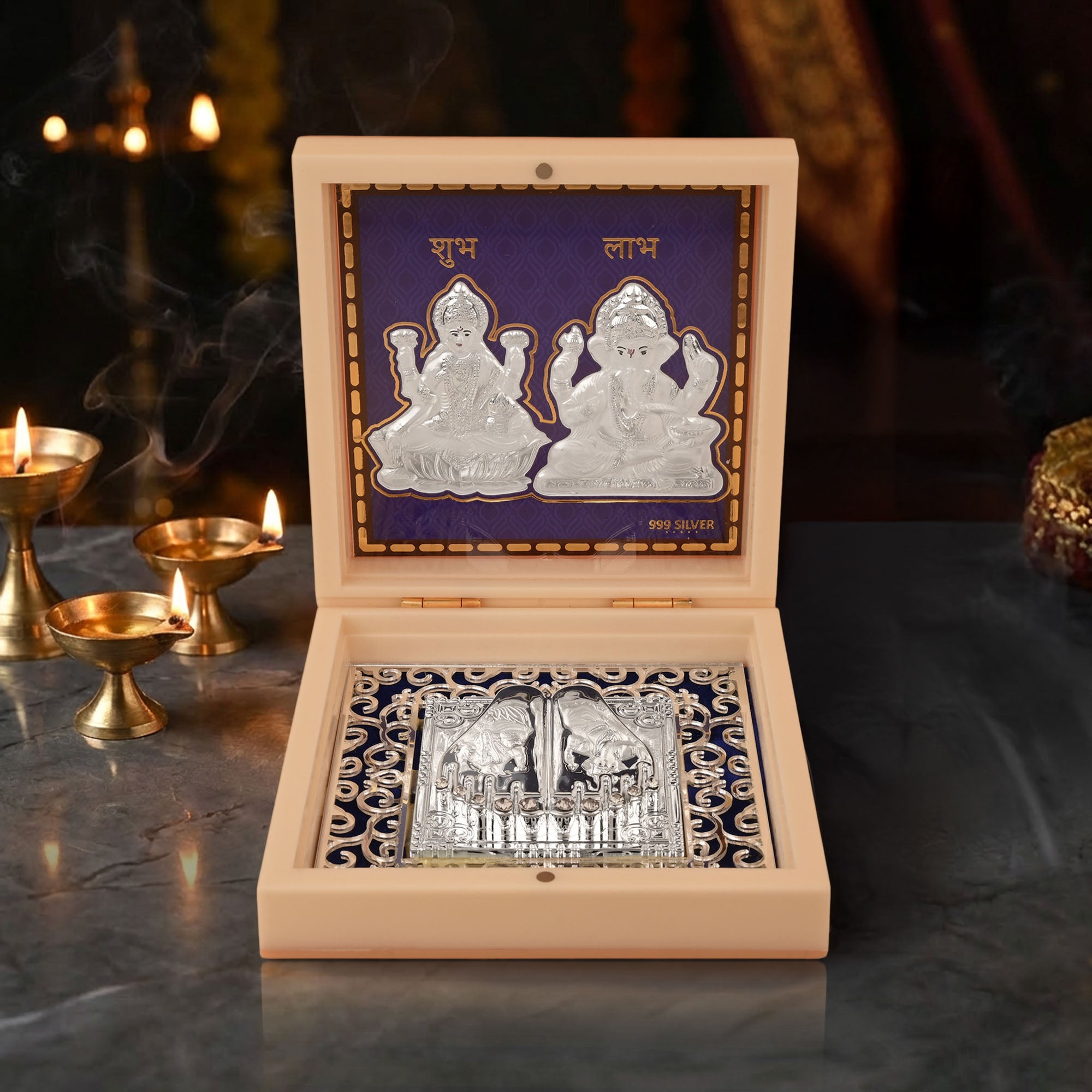 999 Silver Divya Laxmi Ganesh Idol Gift Box