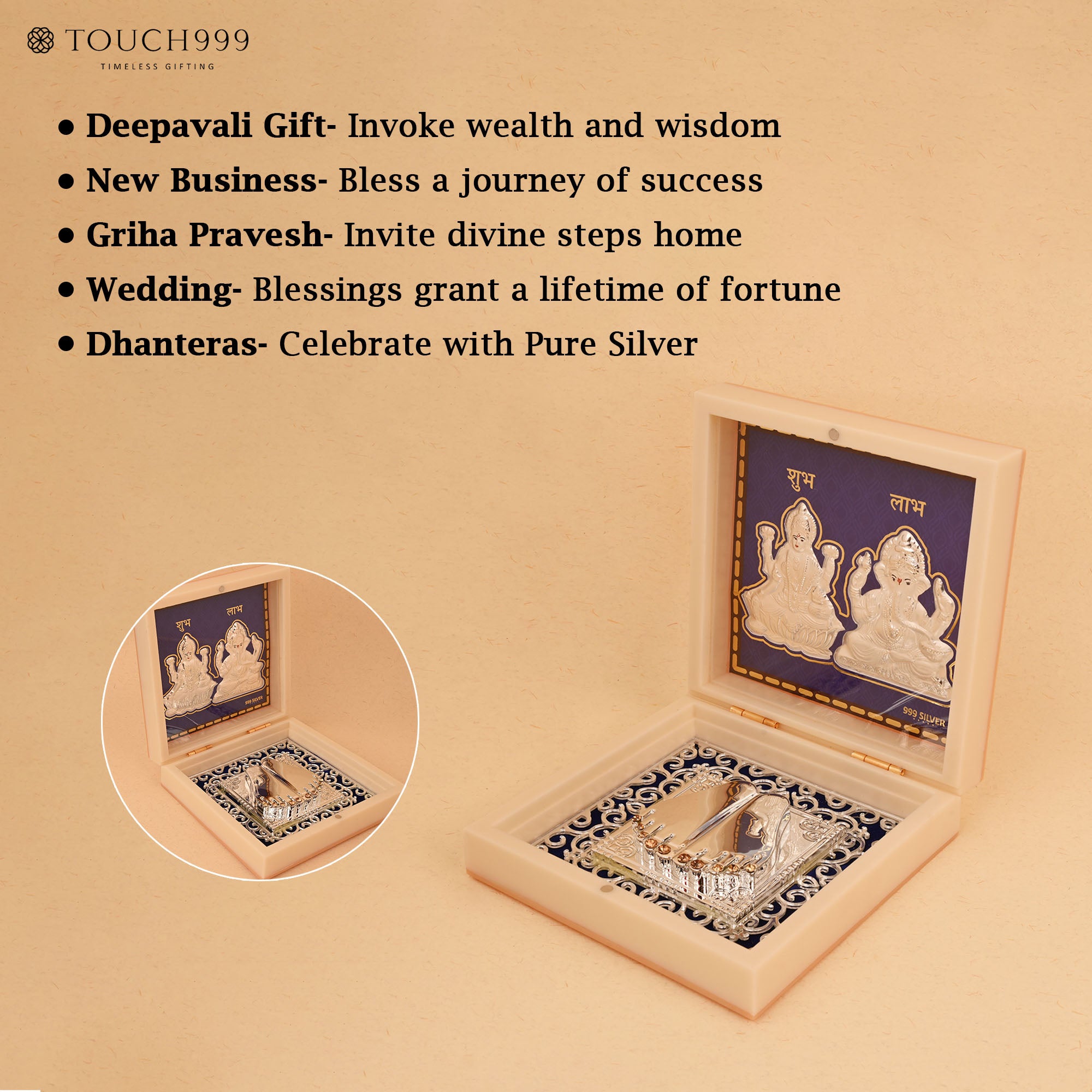 999 Silver Divya Laxmi Ganesh Idol Gift Box