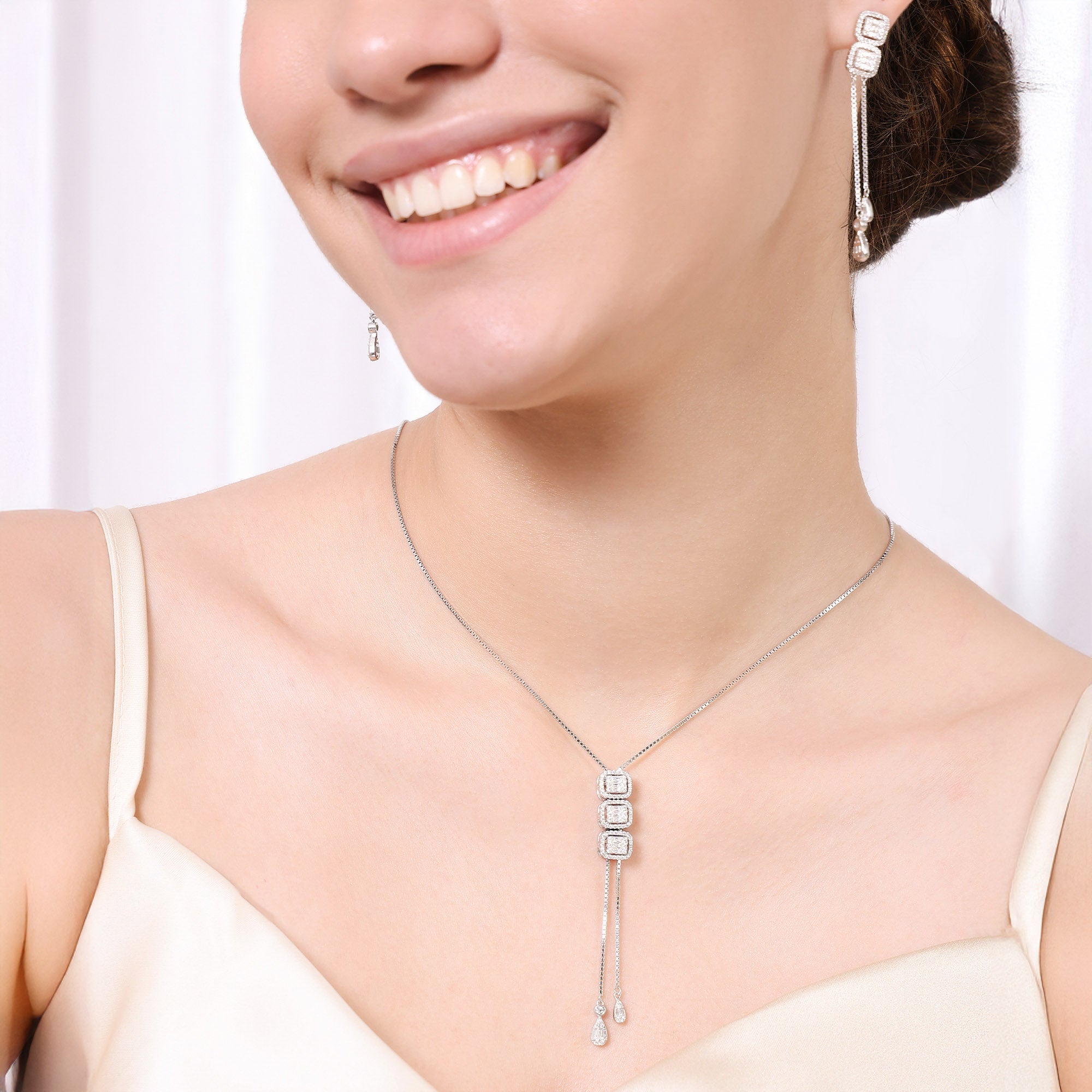 Radiant Cubic Cascade Necklace Set