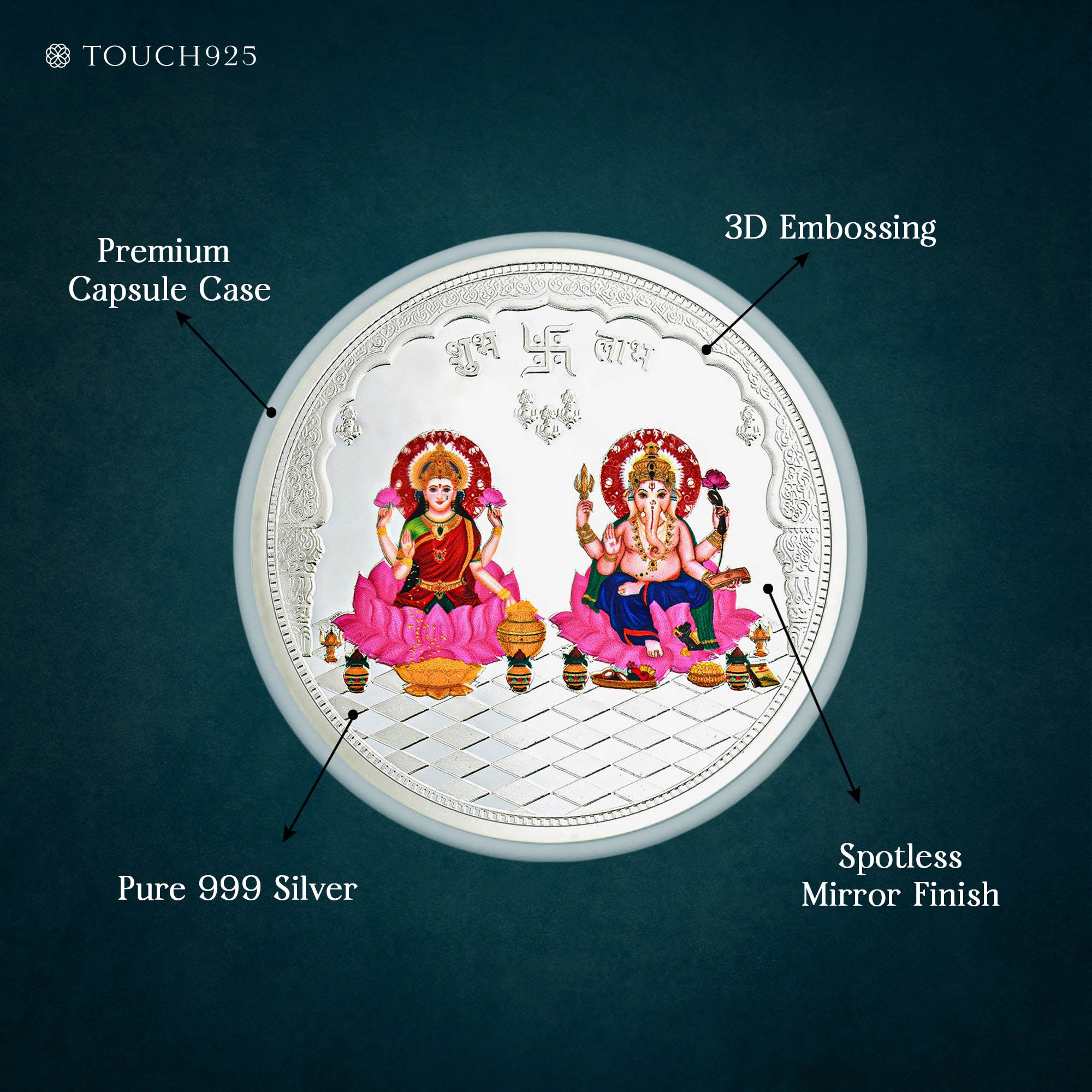 100g Lakshmi Ganesh Shubh Labh Pure 999 Silver Coin