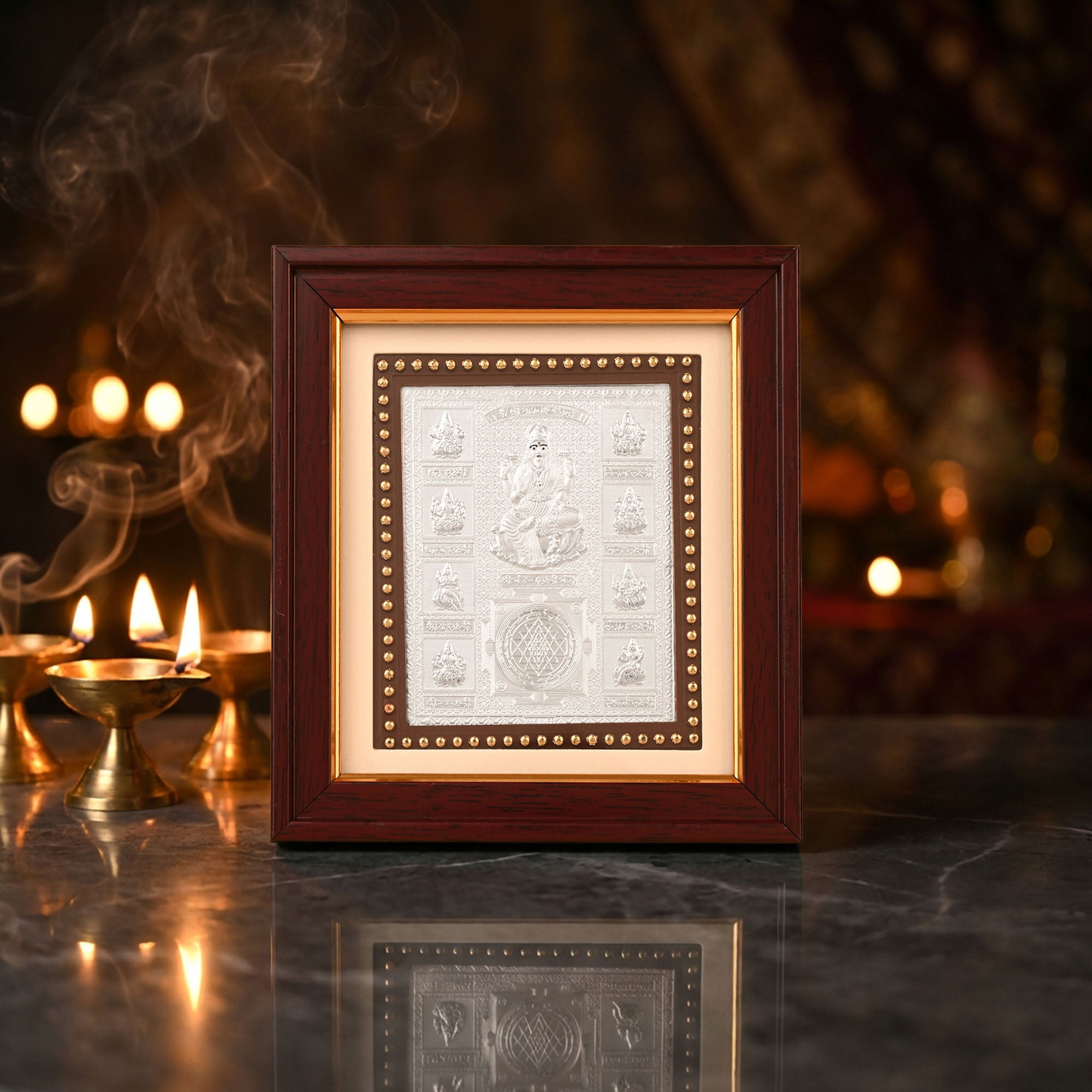 999 Silver Shree Ashtalakshmi Yantra Frame