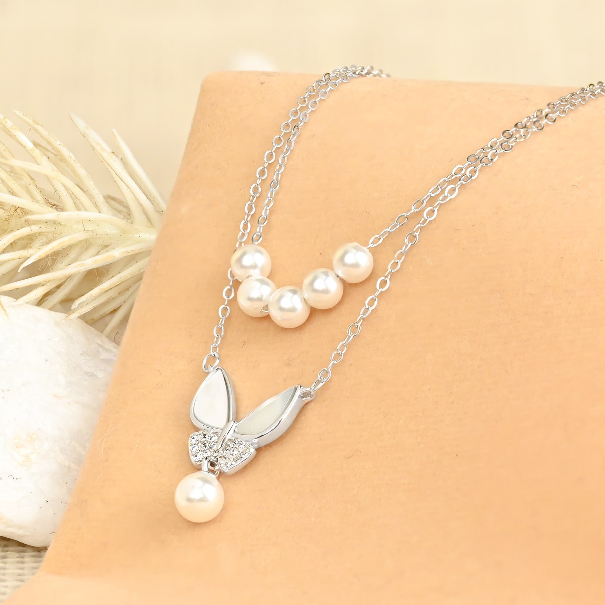Pearl Bow Layered Necklace