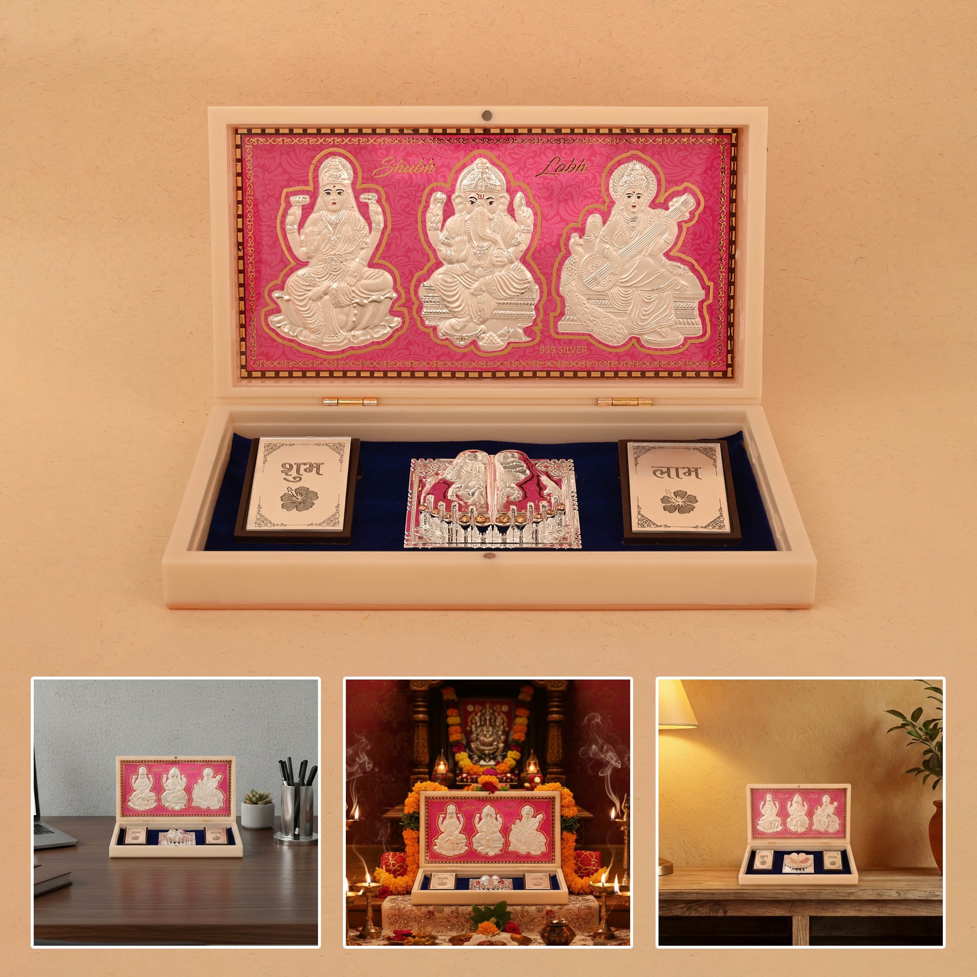 999 Silver Lakshmi Ganesh Saraswati Paduka Box