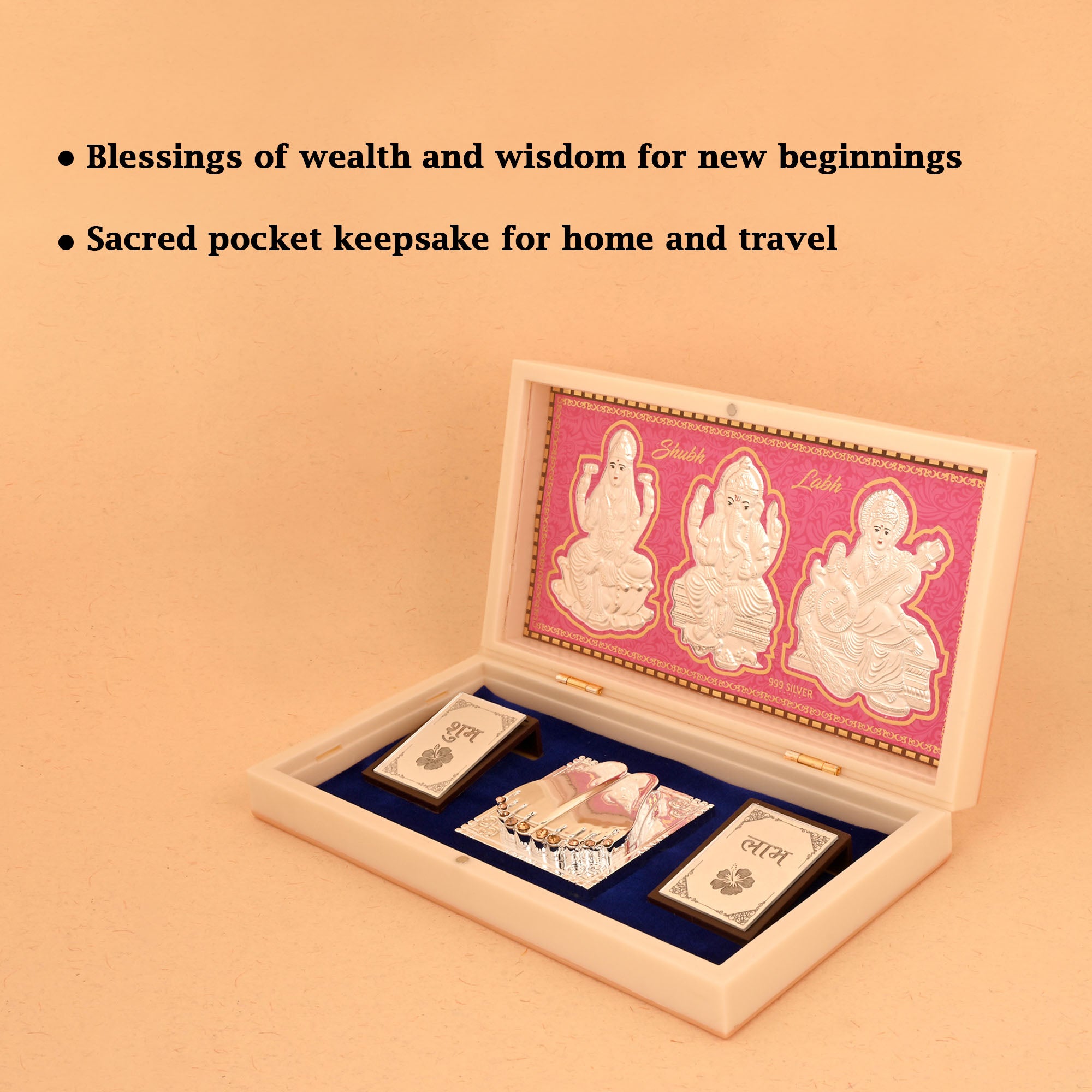 999 Silver Lakshmi Ganesh Saraswati Paduka Box - Touch925 Silver