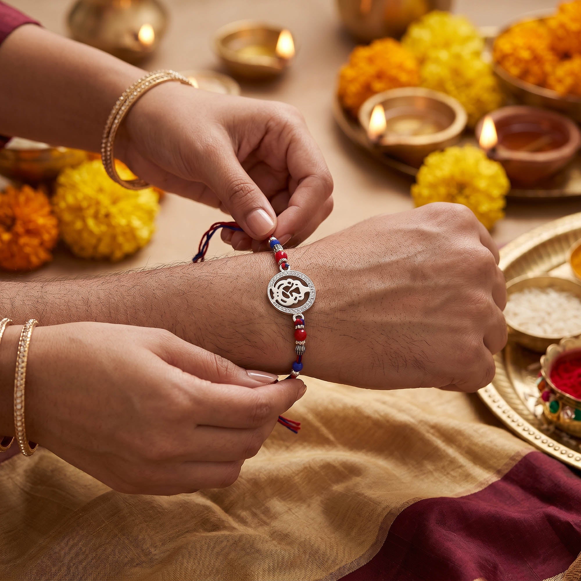 Ganpati Charm Beaded Thread Rakhi