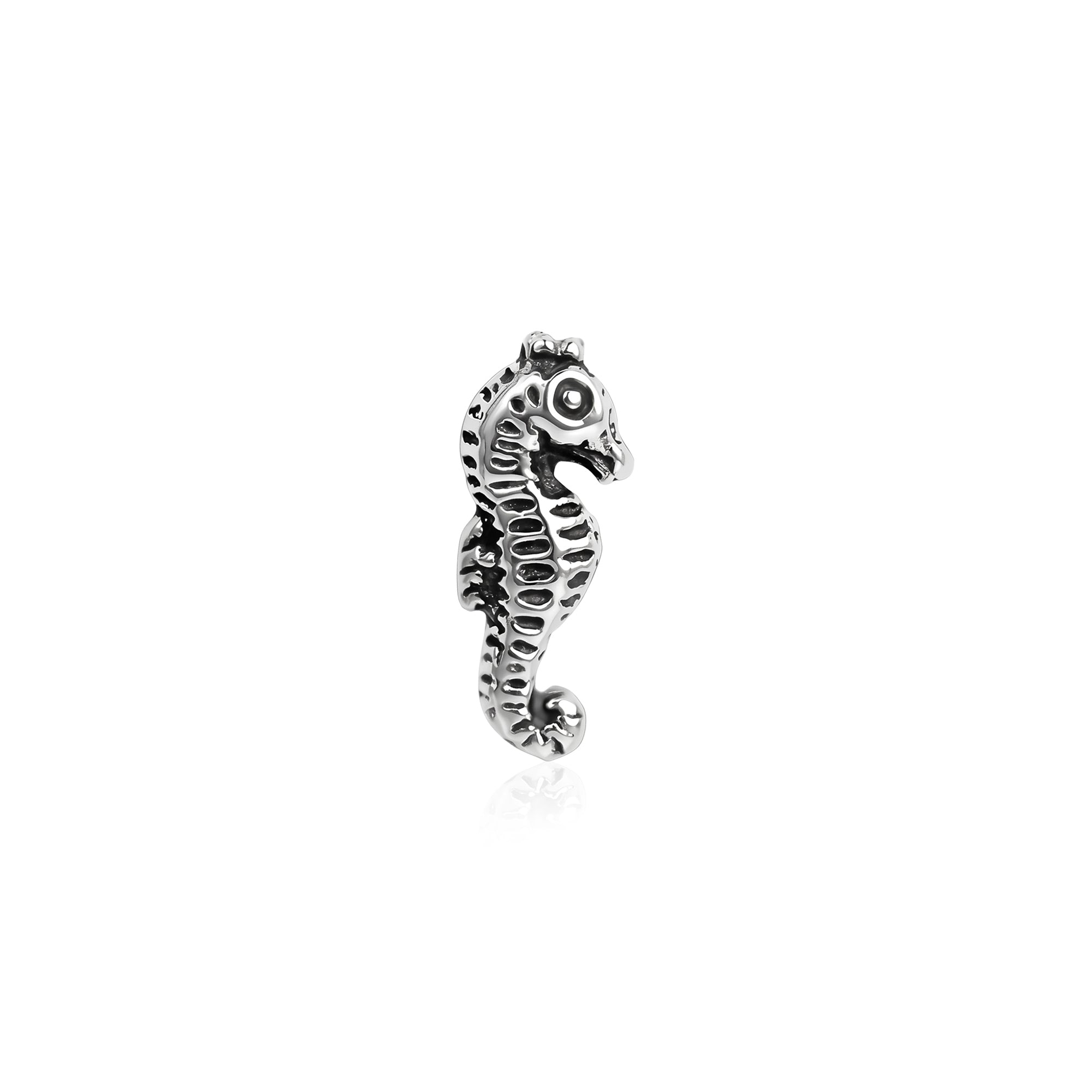 Oxidized Seahorse Silver Stud Earring