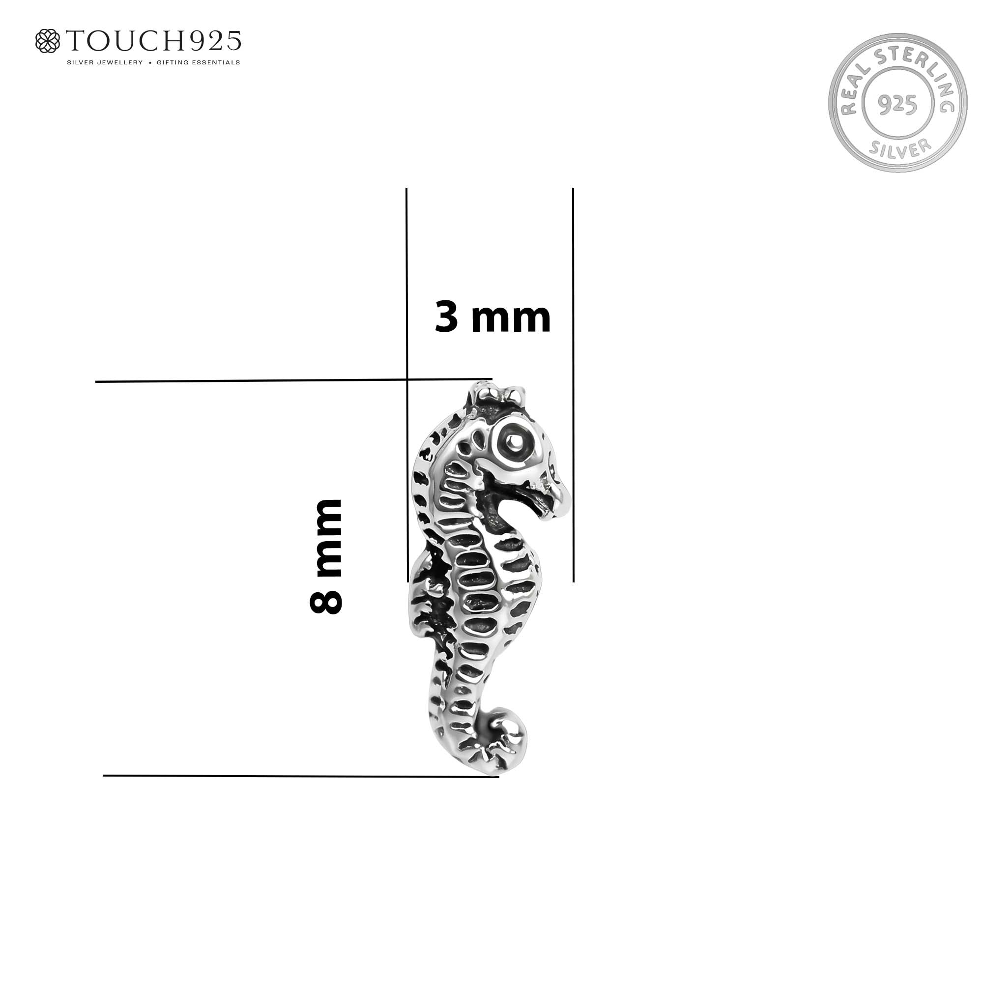 Oxidized Seahorse Silver Stud Earring
