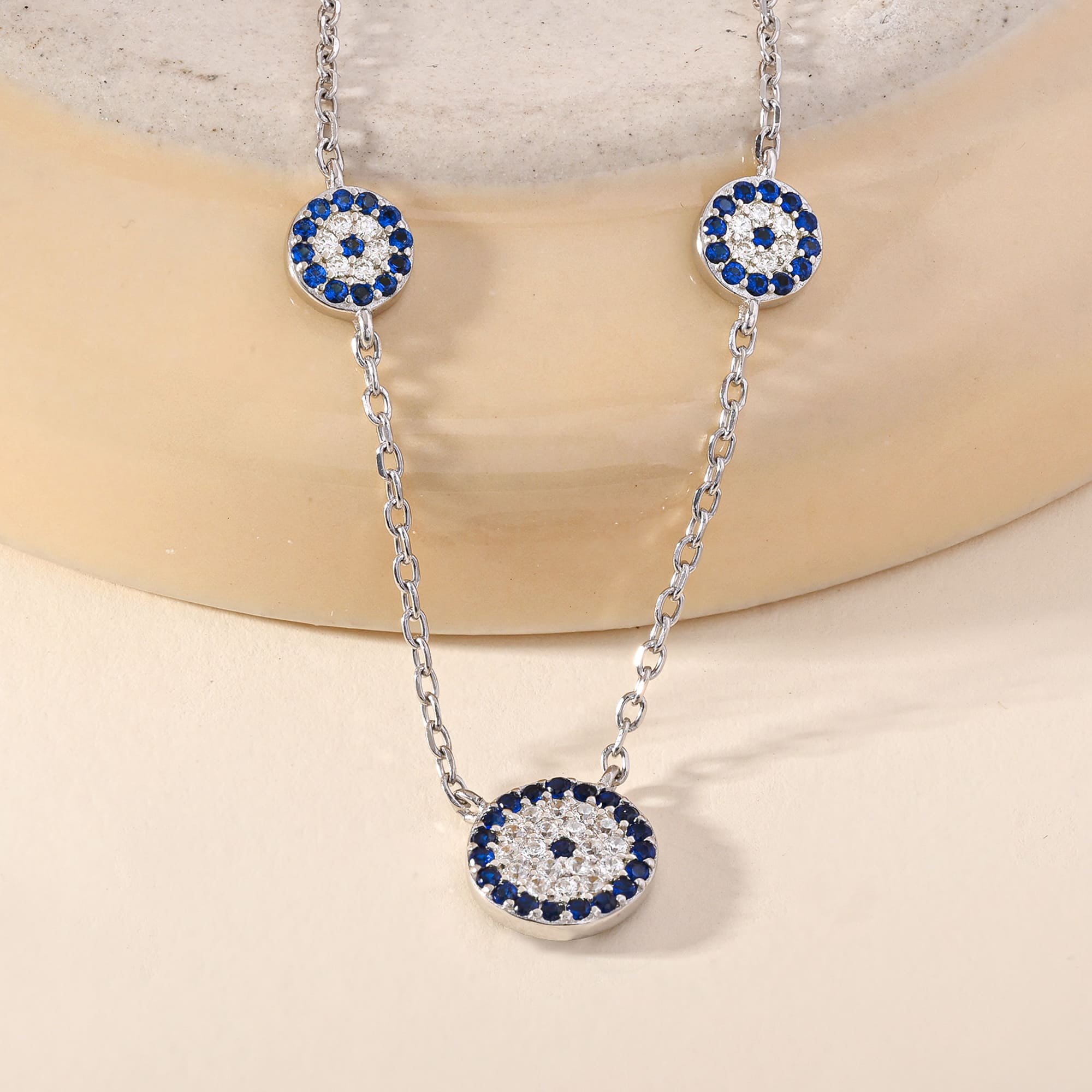 Circlular Blue Floral Necklace