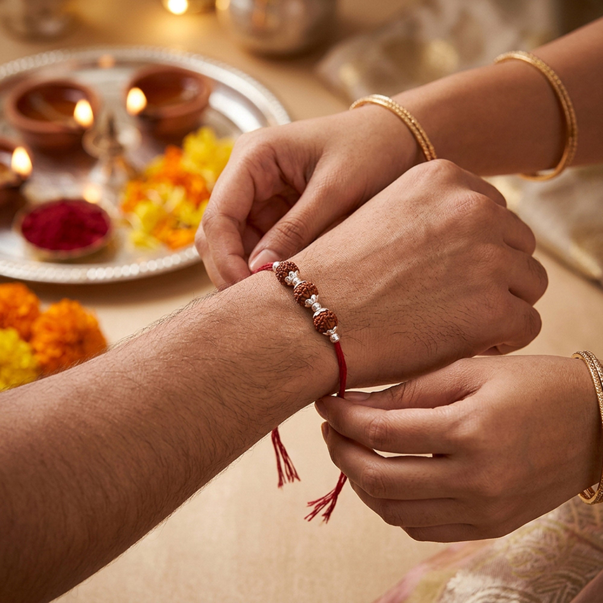 Triple Blessing Rudraksha Rakhi