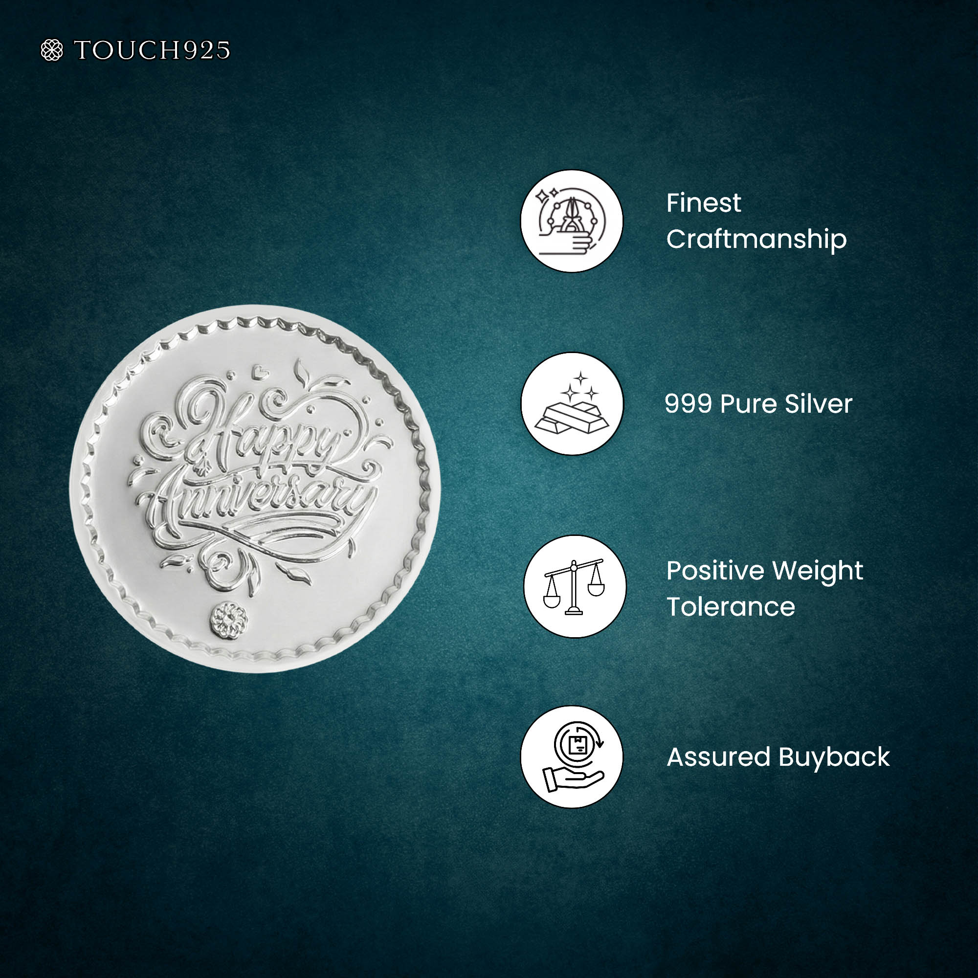 1g Happy Anniversary 999 Silver Coin - Touch925 Silver Jewellery