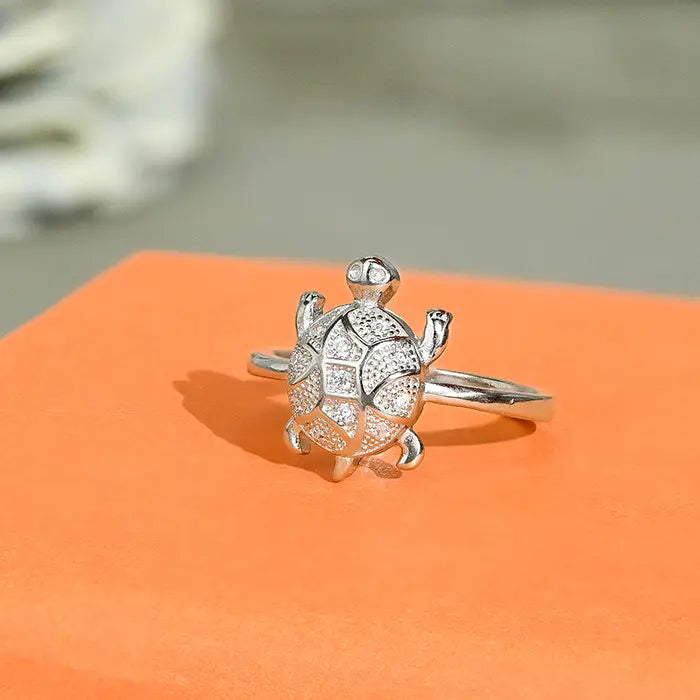 Asymmetrical Silver Tortoise Ring - Touch925
