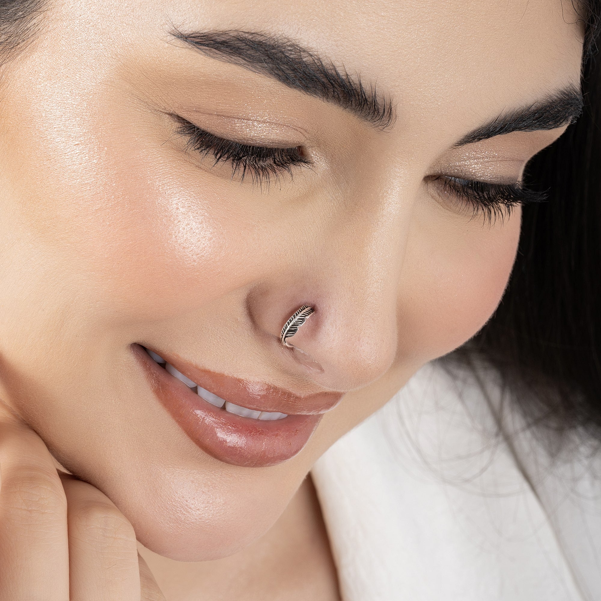Oxidized Leaf Nose Ring