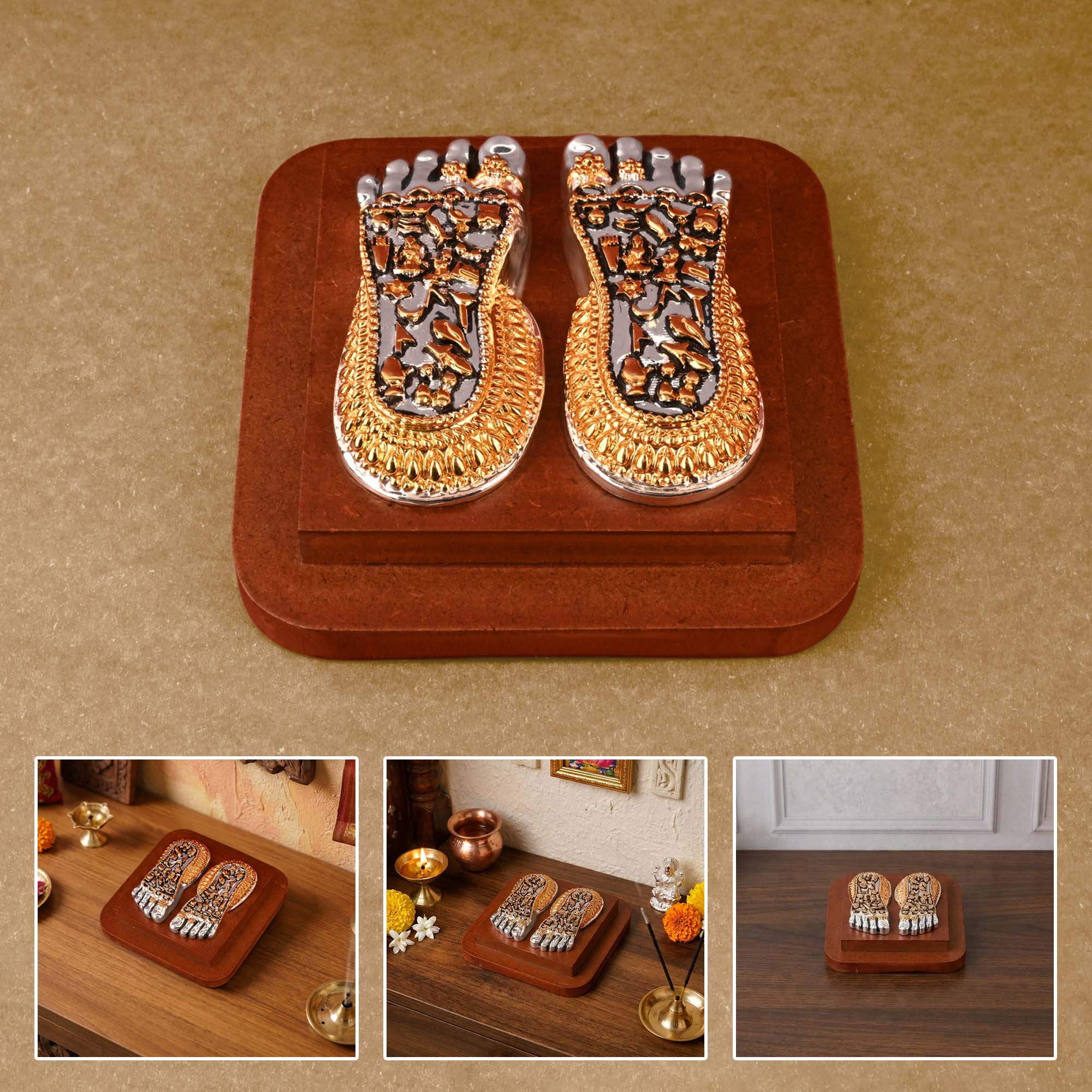 Mahalaxmi Charan 24K & 999 Silver Plated Paduka