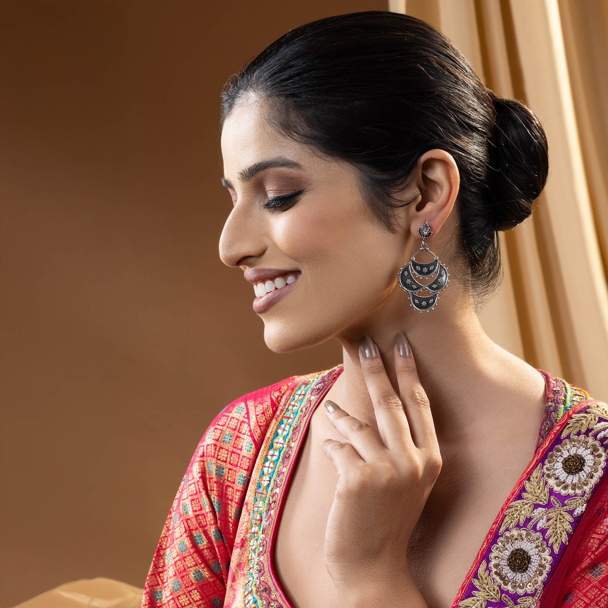 Layered Crescent Silver Earrings