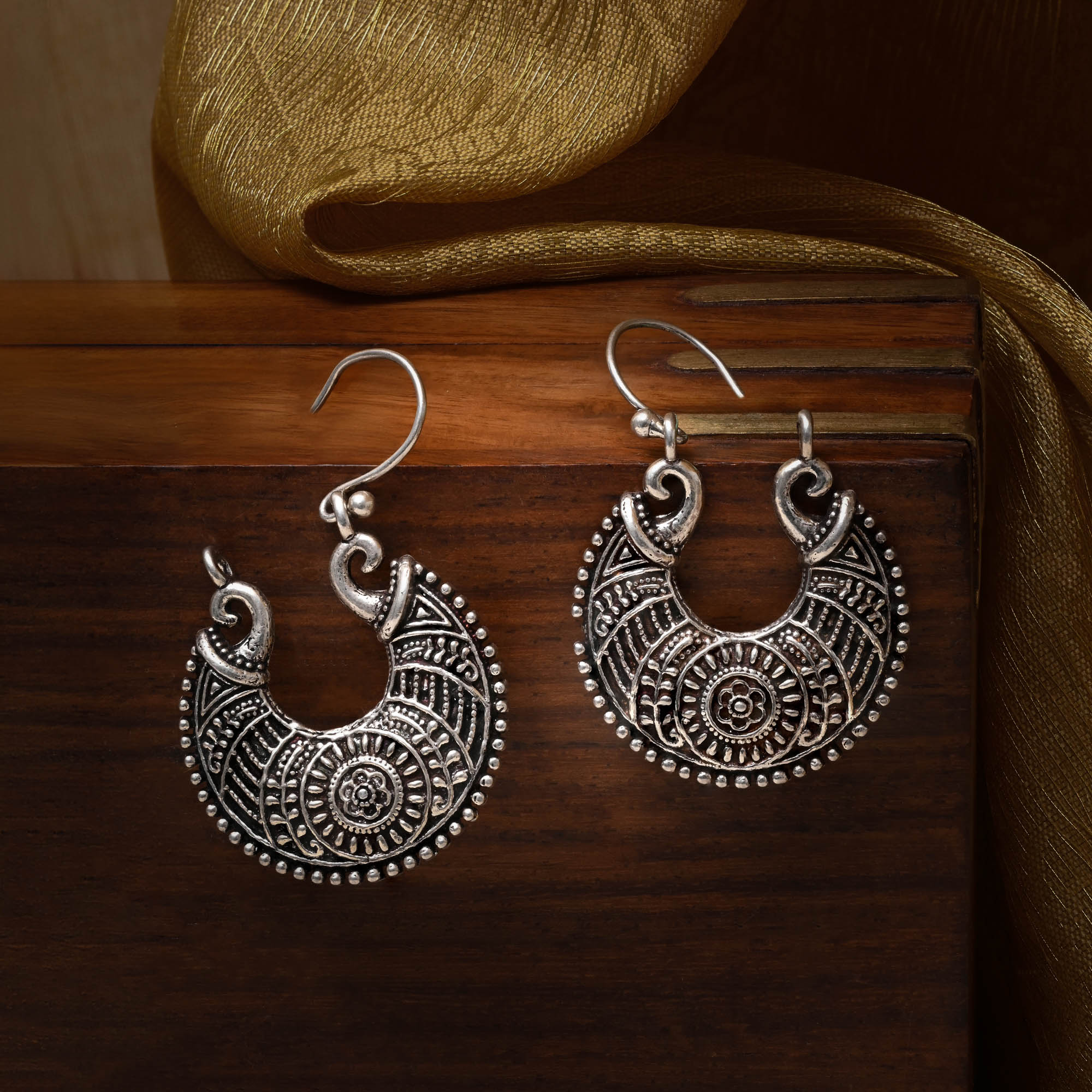 Silver Engraved Earrings