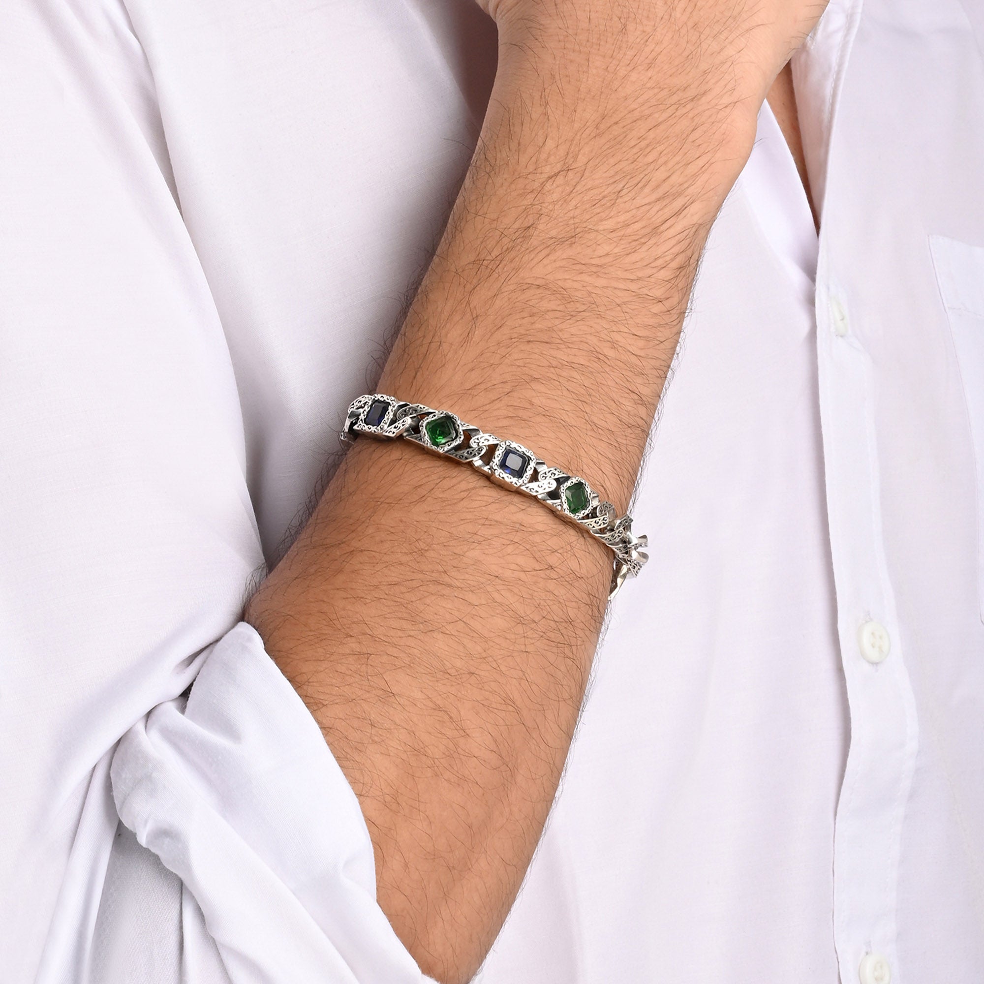 Dual-Tone Gemstone Link Bracelet