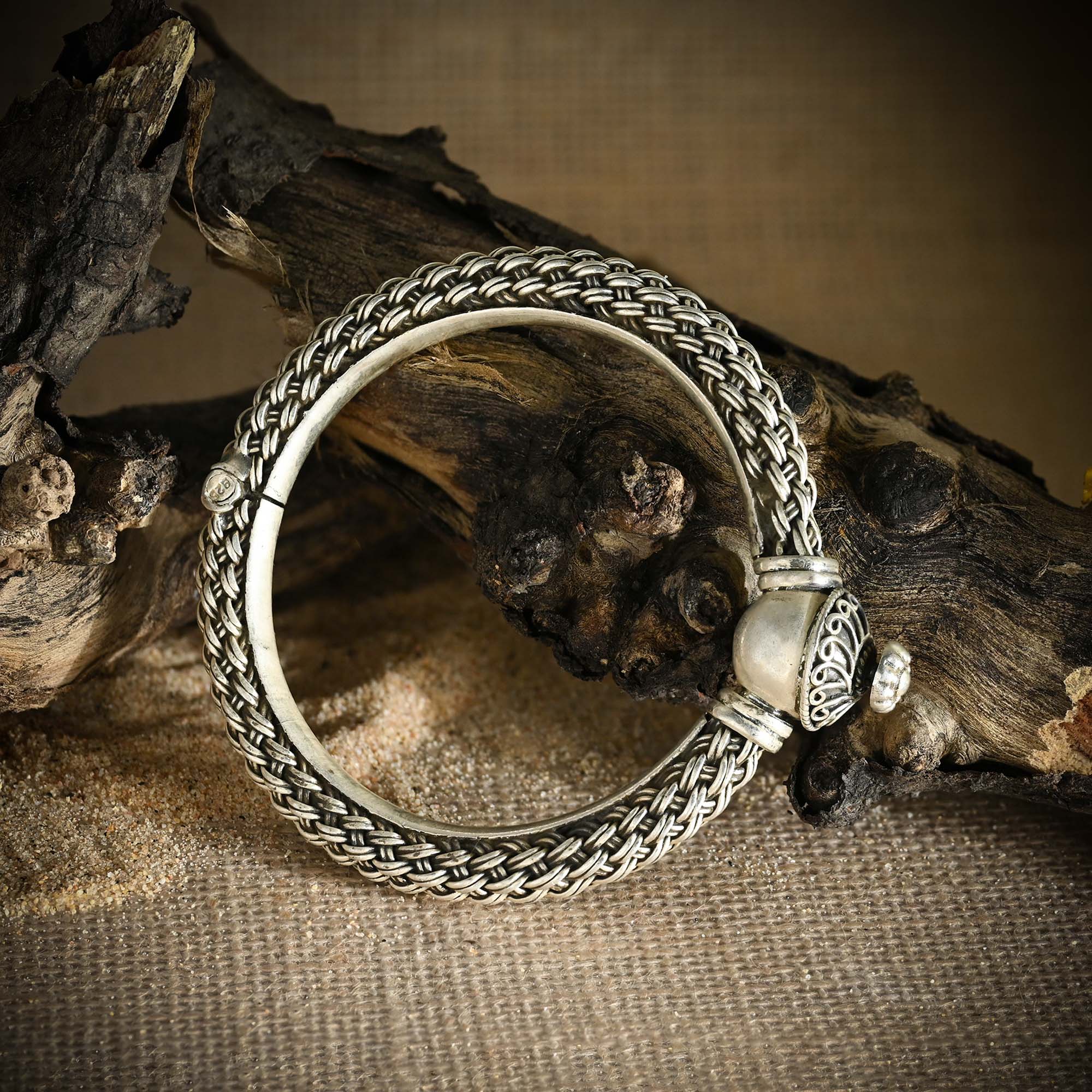 Ornamental Woven Silver Kada