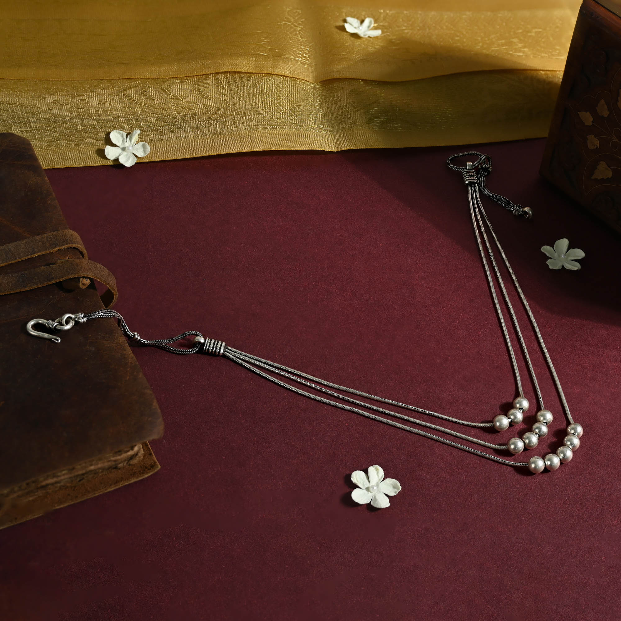 Beaded Accents Layered Silver Necklace