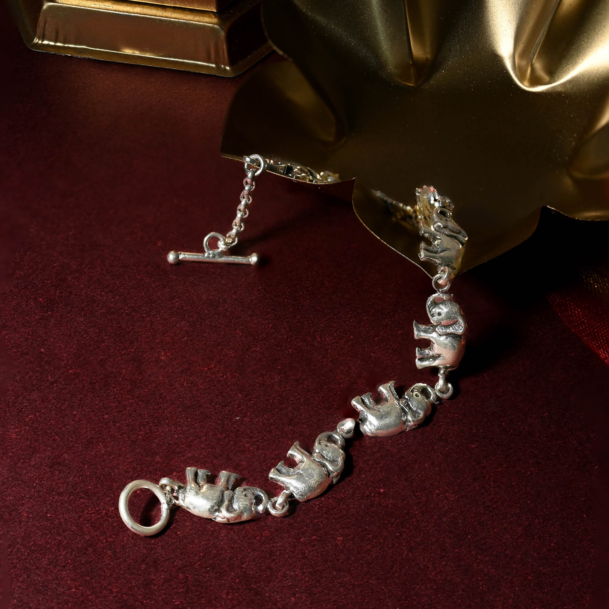 Elephant Motif Silver Anklet