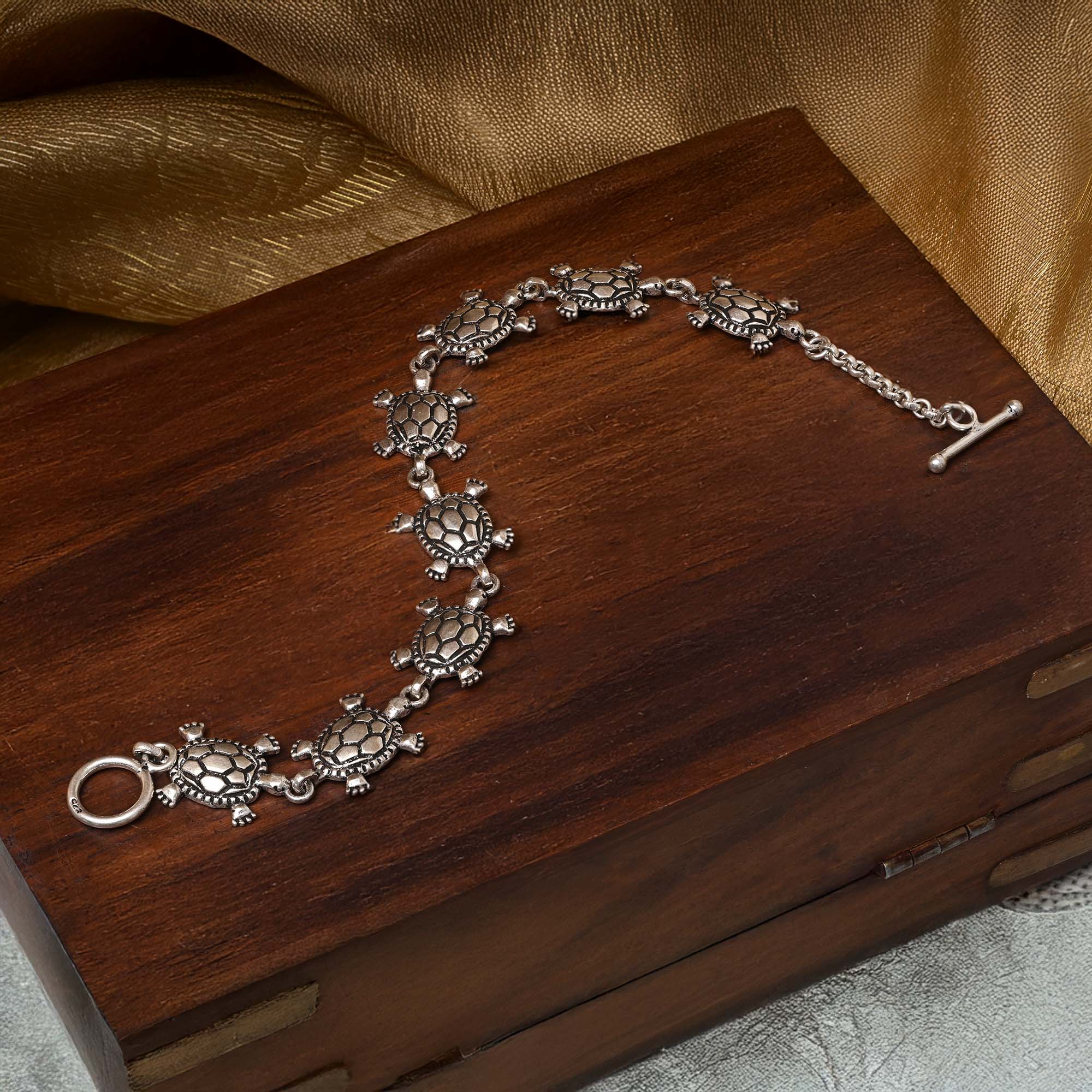 Turtle Motif Silver Anklet