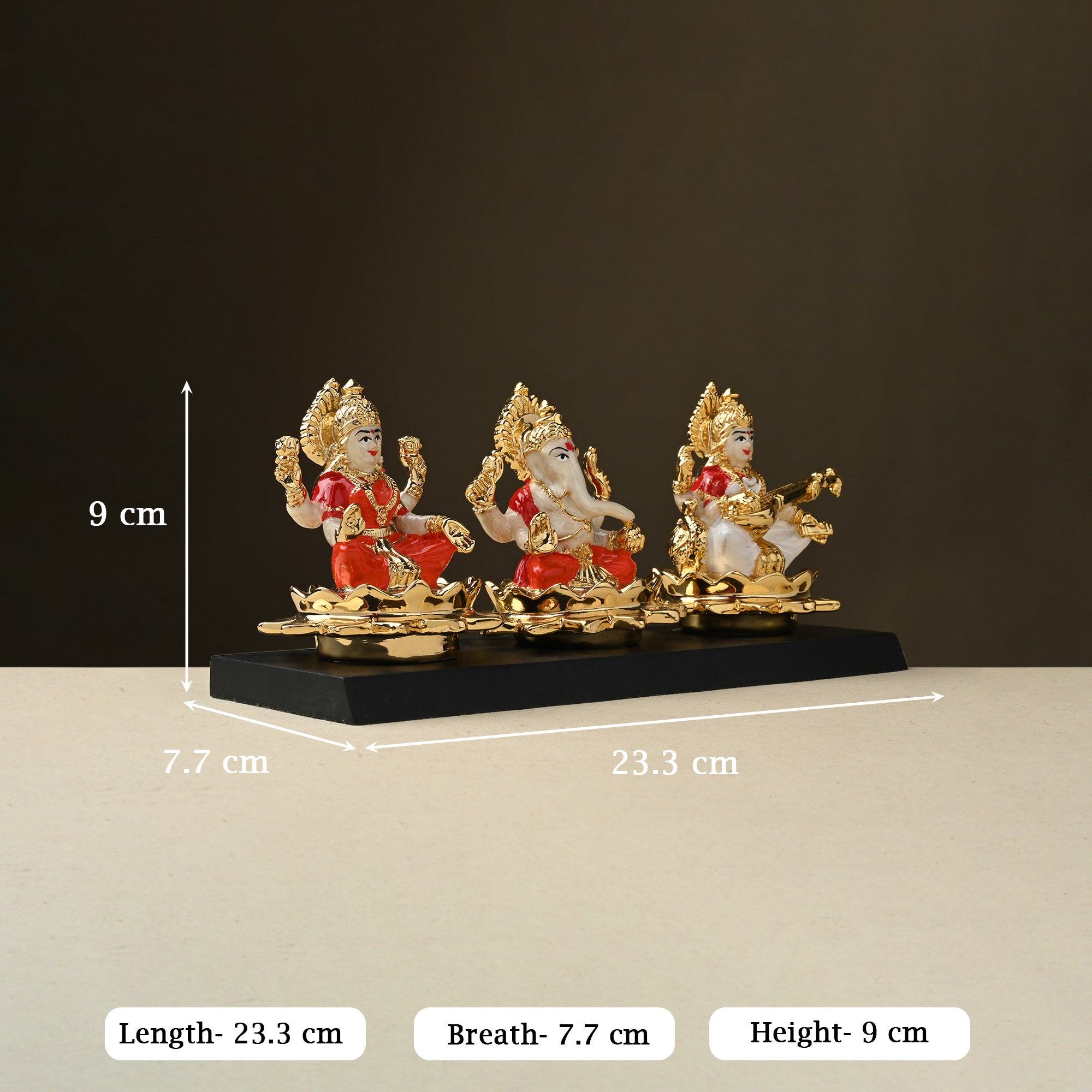 24K Gold Plated Lakshmi Ganesh Saraswati Idol Set