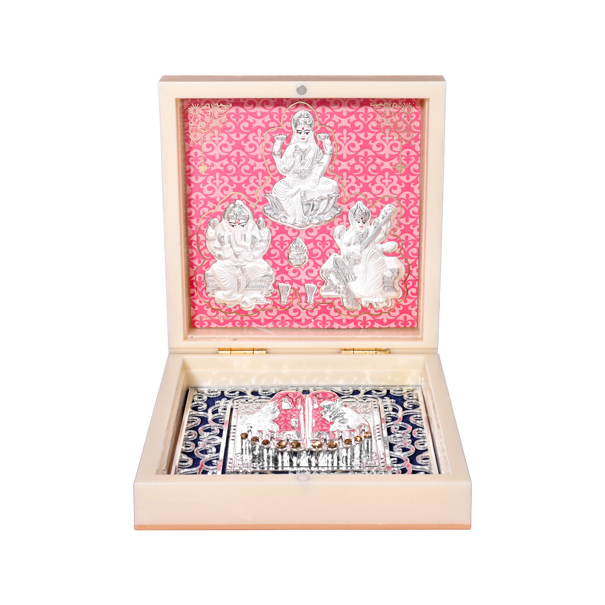 999 Silver Laxmi Ganesh Saraswati Idol Gift Box
