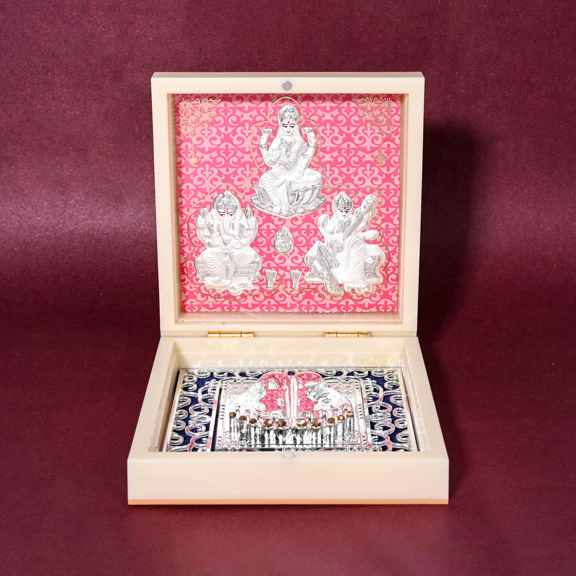 999 Silver Laxmi Ganesh Saraswati Idol Gift Box
