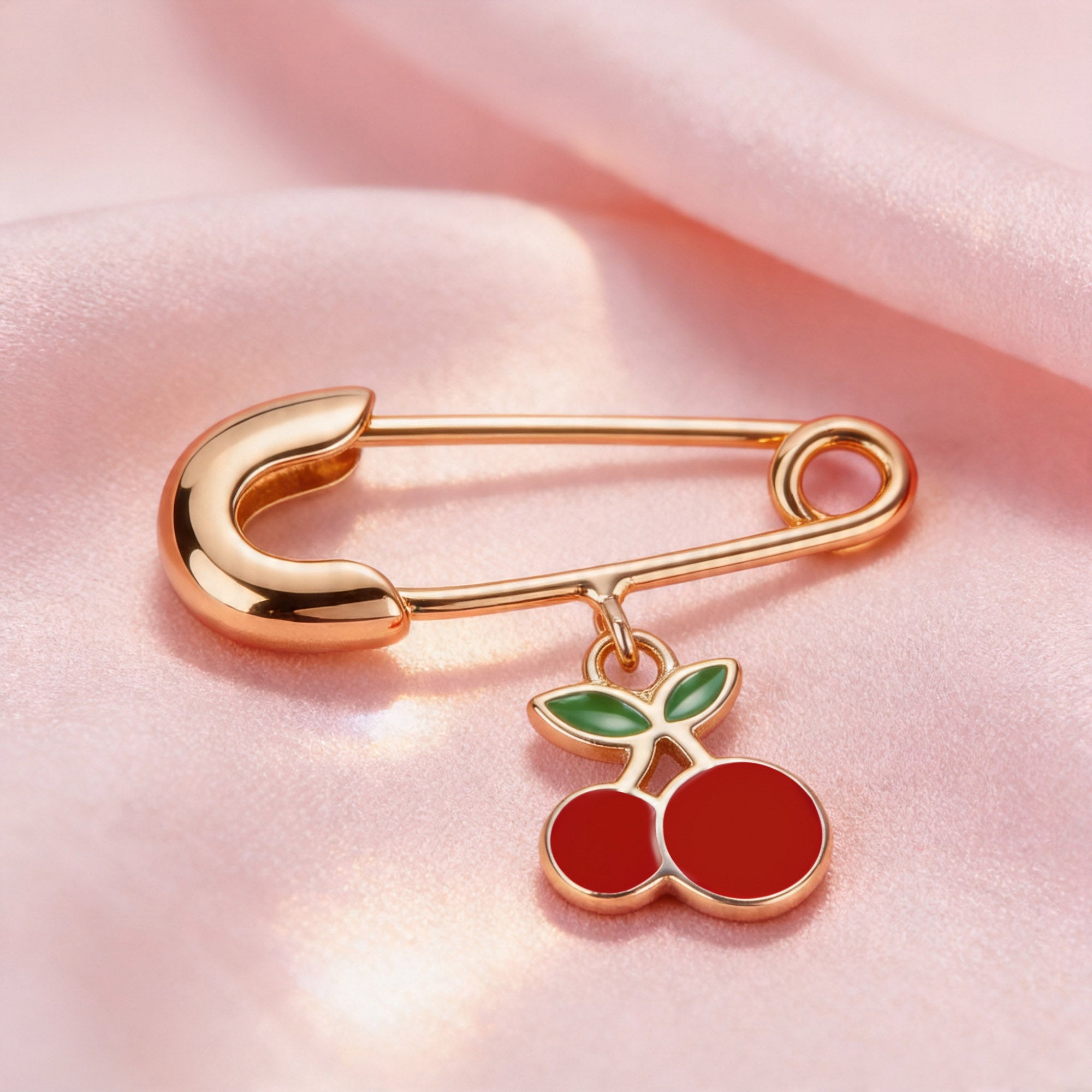 Rose Gold Cherry Kids Safety Pin