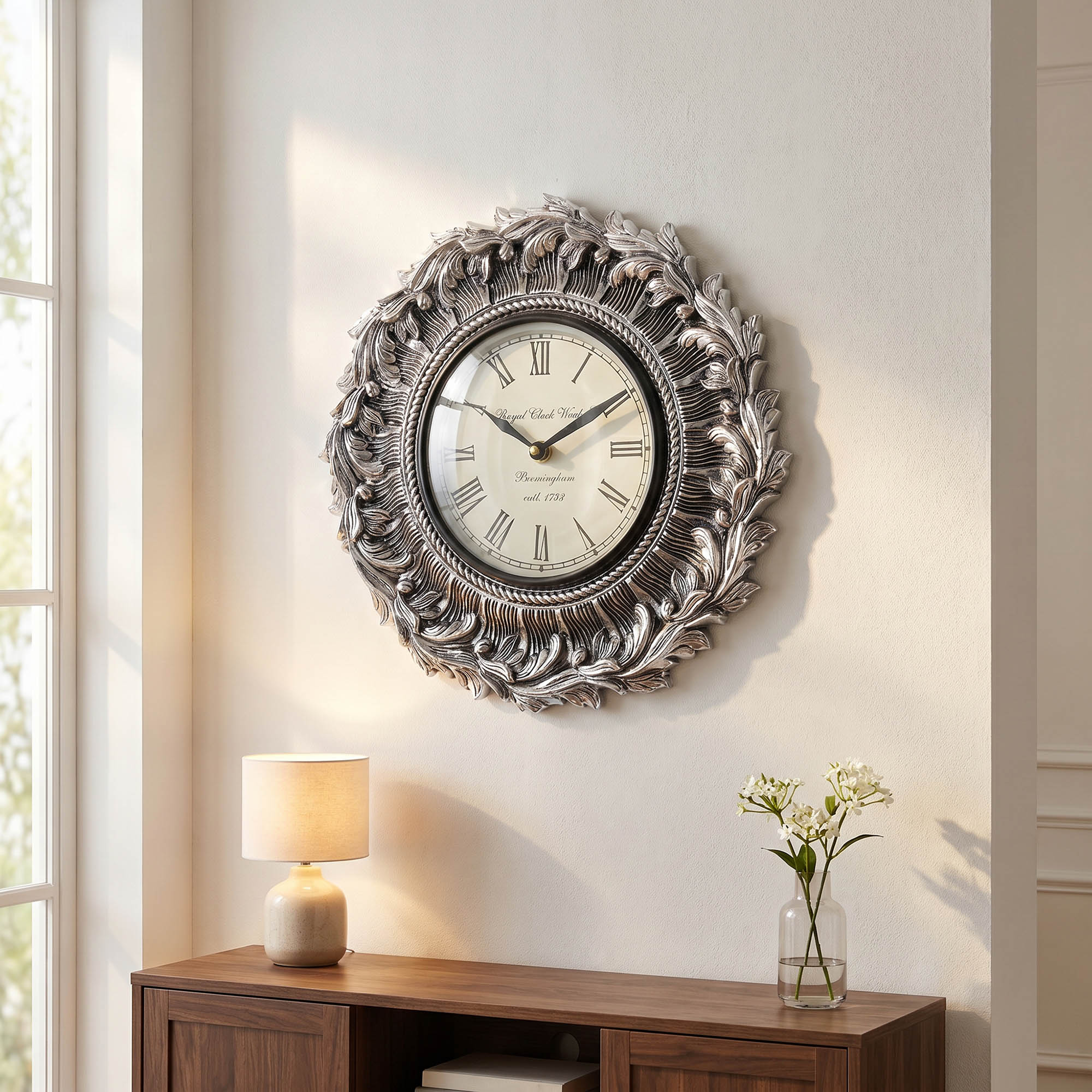 Feathered Leaf 999 Silver Circular Wall Clock