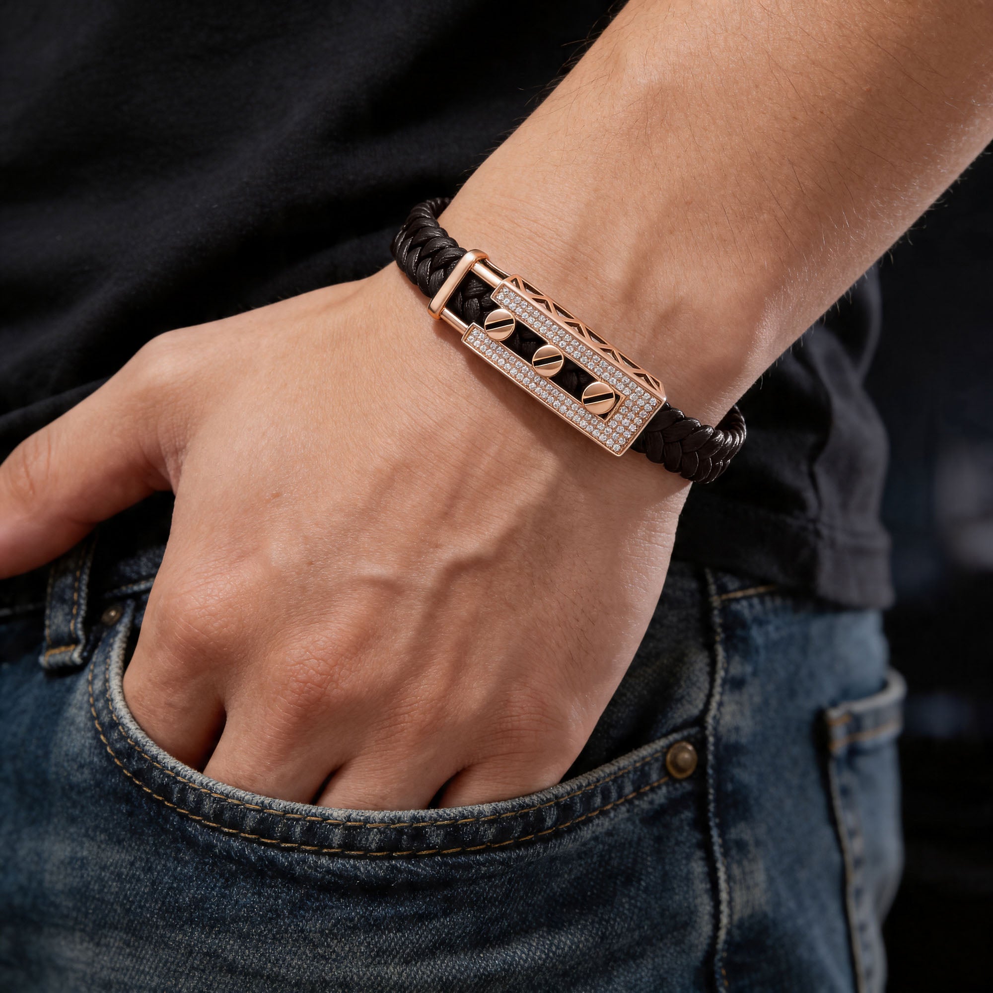 Rose Gold Braided Mens Kada