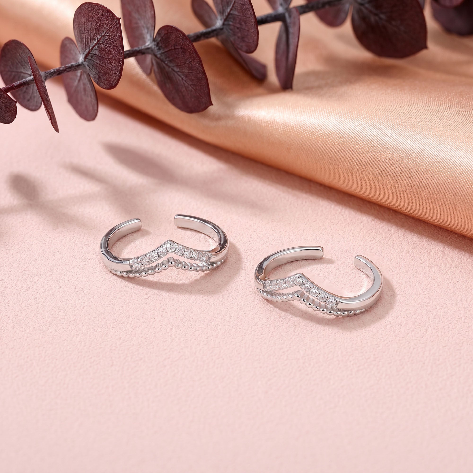 Beaded Wishbone Zircon Toe Ring