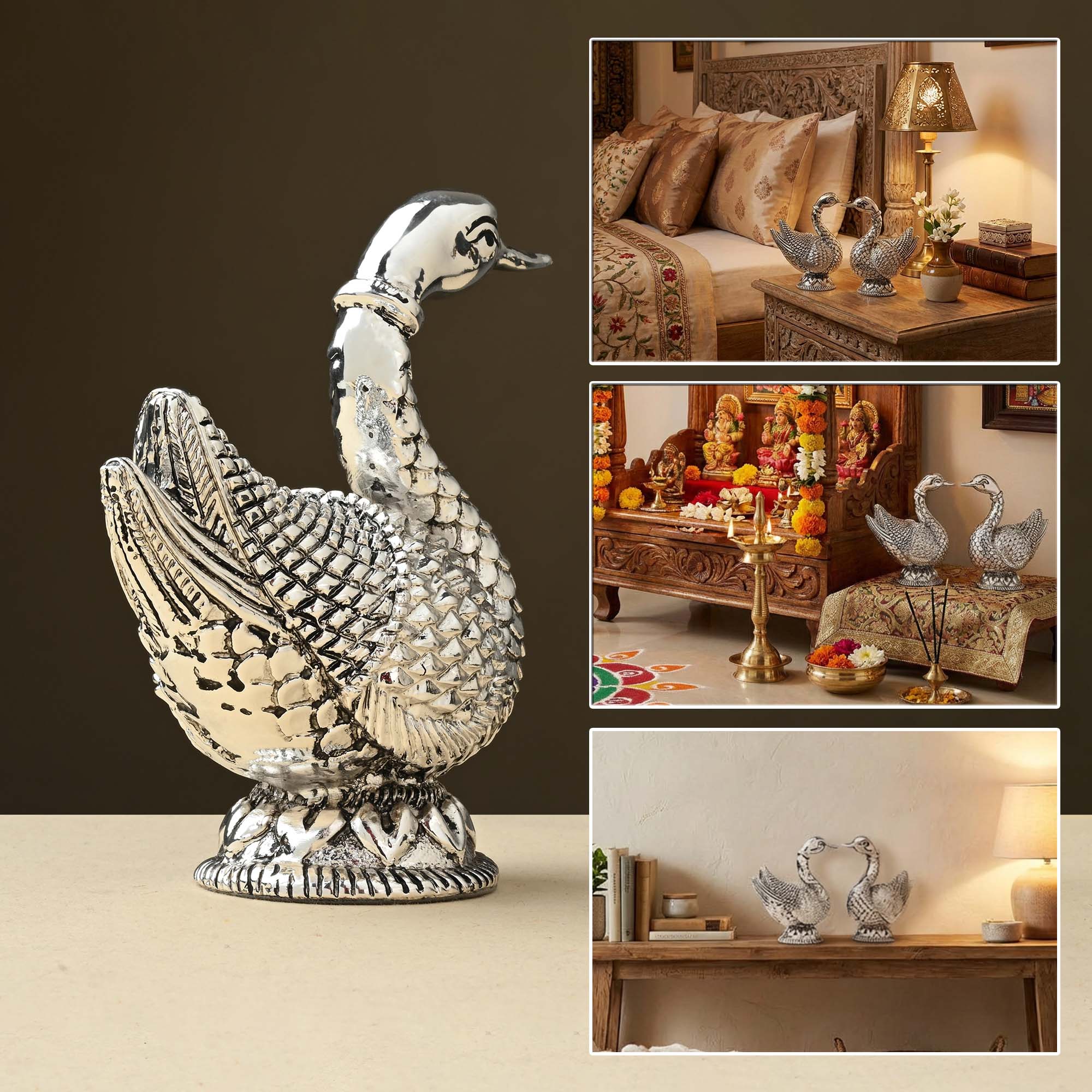 999 Silver Duck Pair Showpiece