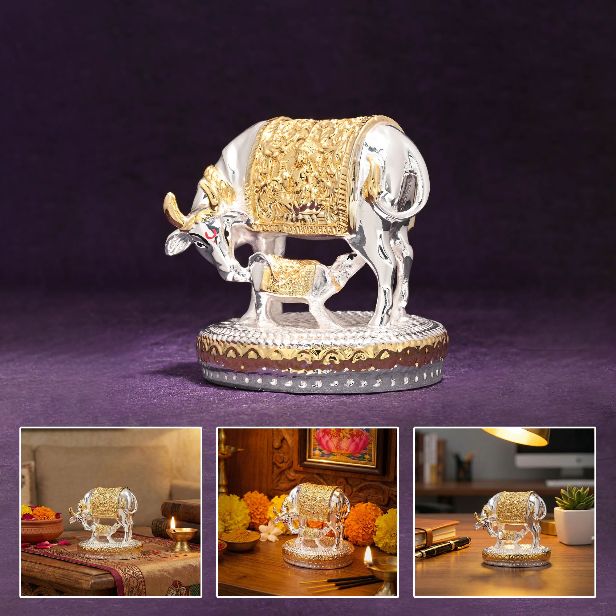999 Silver Plated Kamdhenu Idol