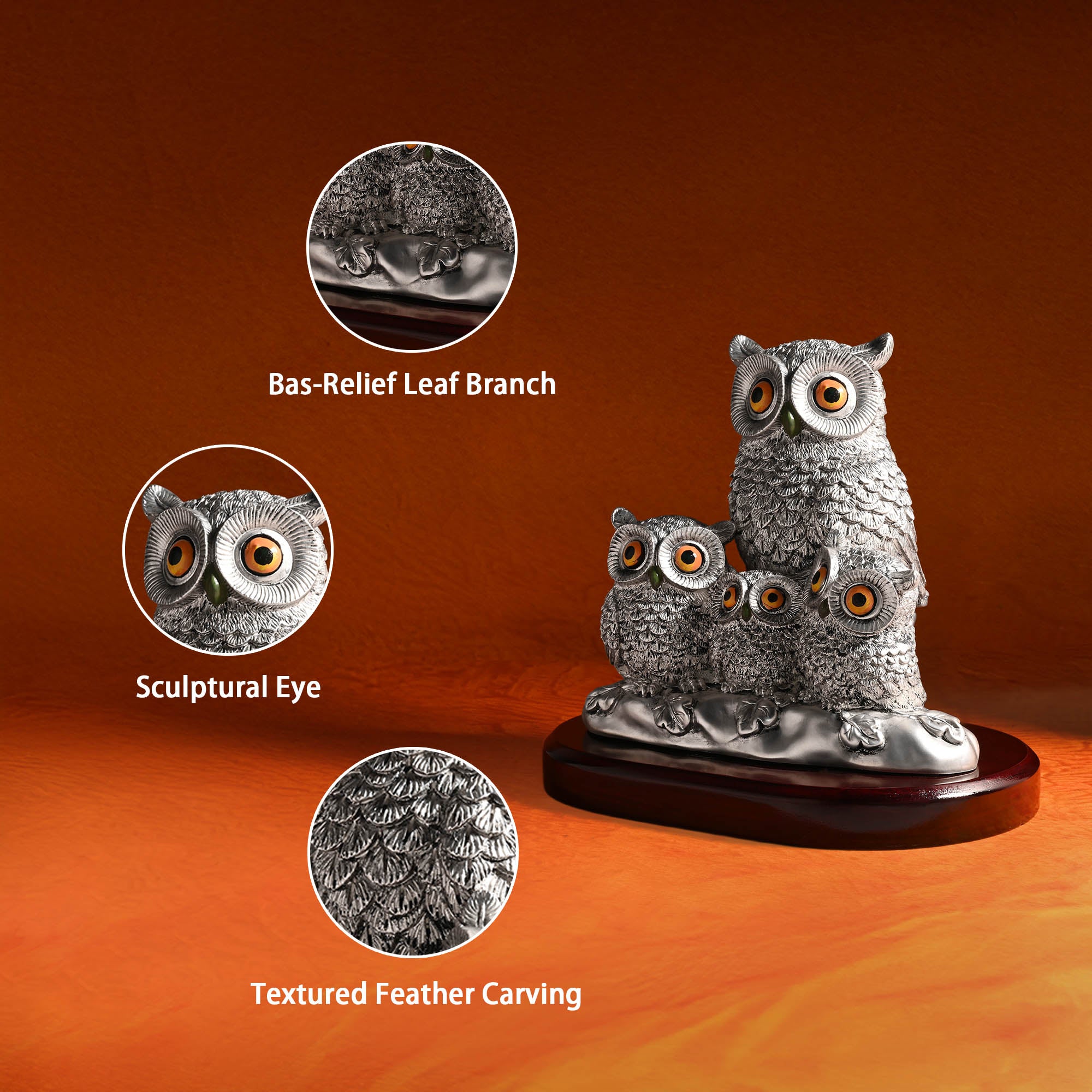 999 Silver Plated Owl Family Showpiece
