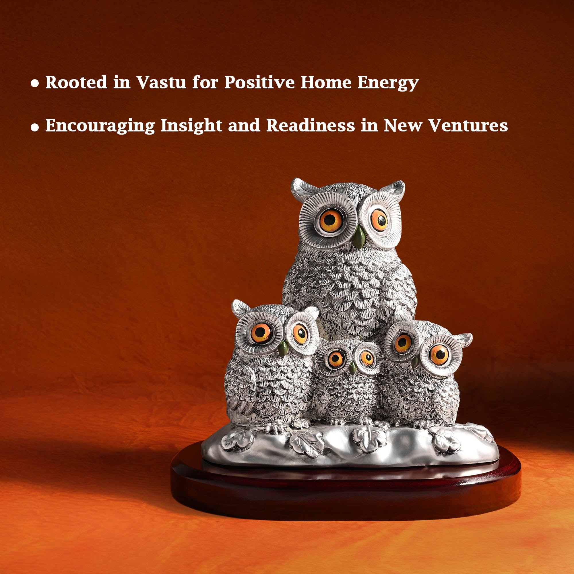 999 Silver Plated Owl Family Showpiece