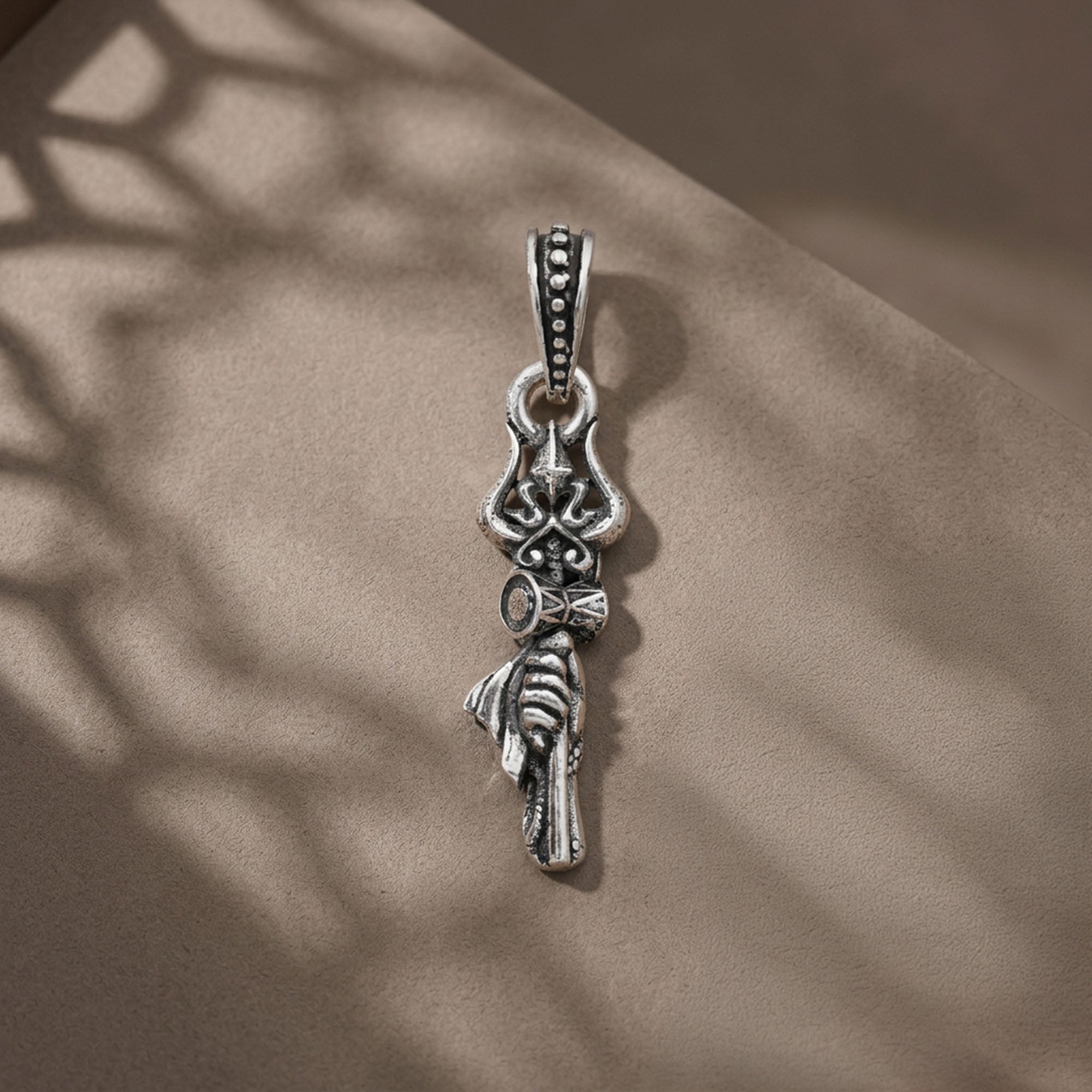 Trishul Damru Gada Silver Pendant