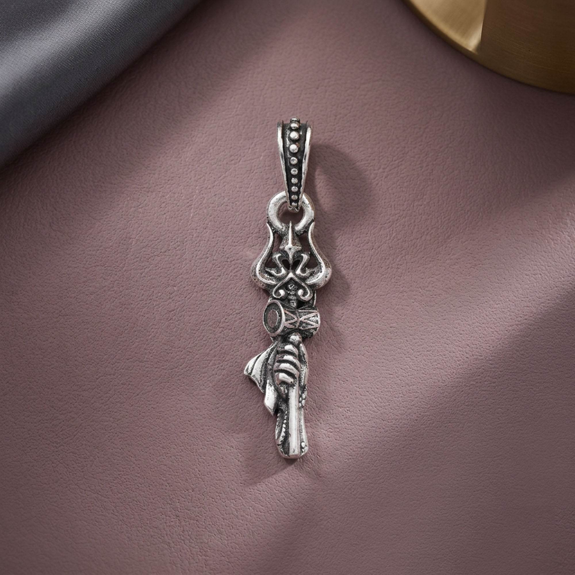 Trishul Damru Gada Silver Pendant