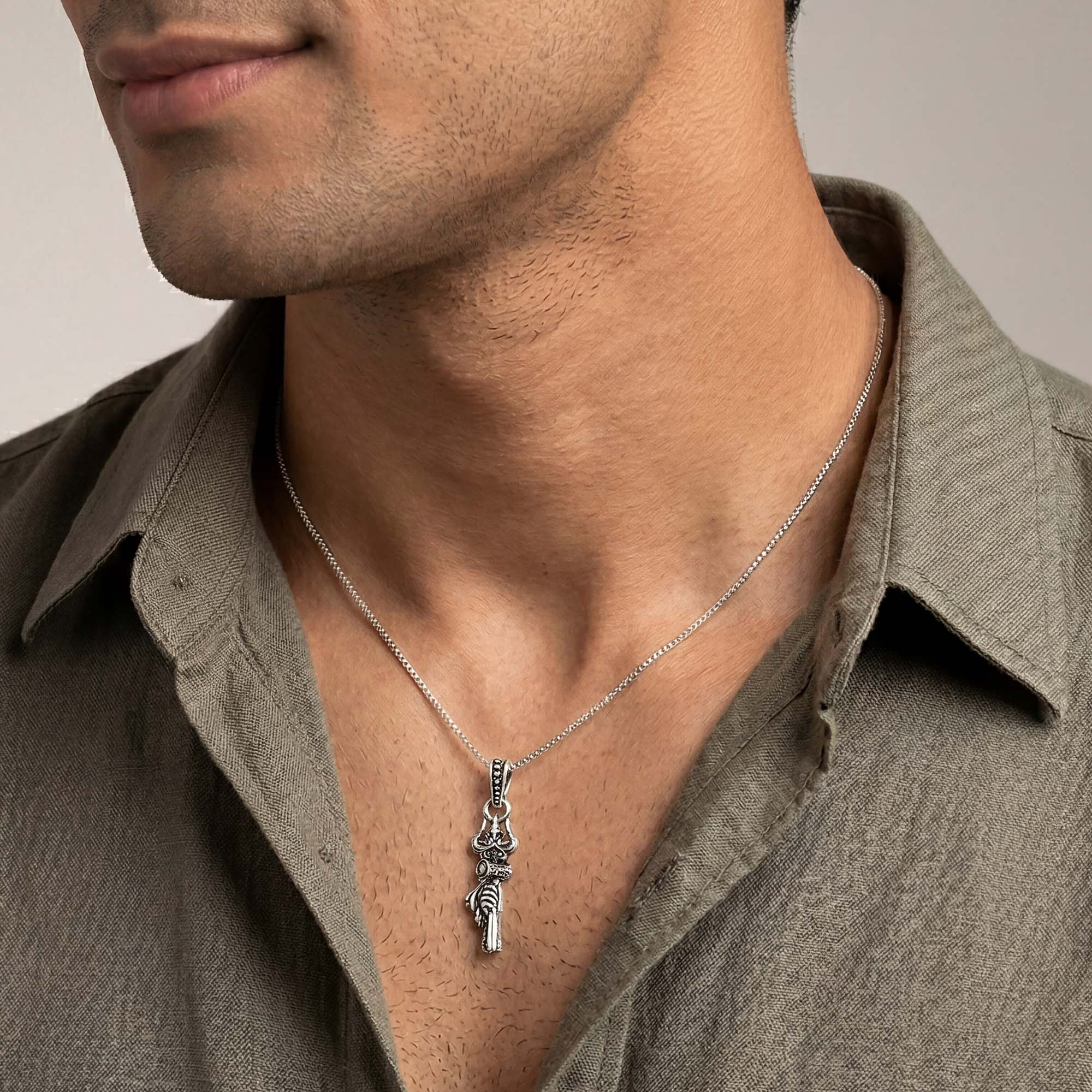 Trishul Damru Gada Silver Pendant