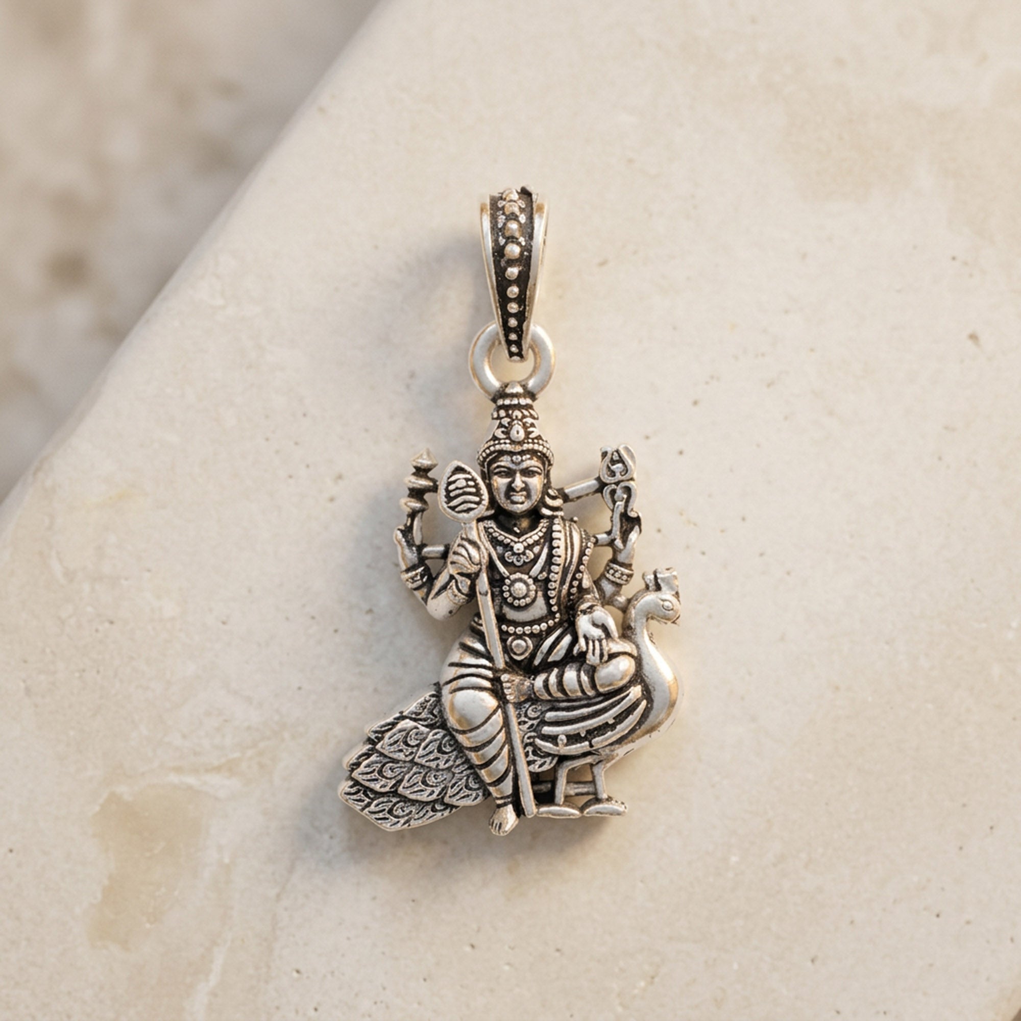 Lord Kartikeya Peacock Silver Pendant