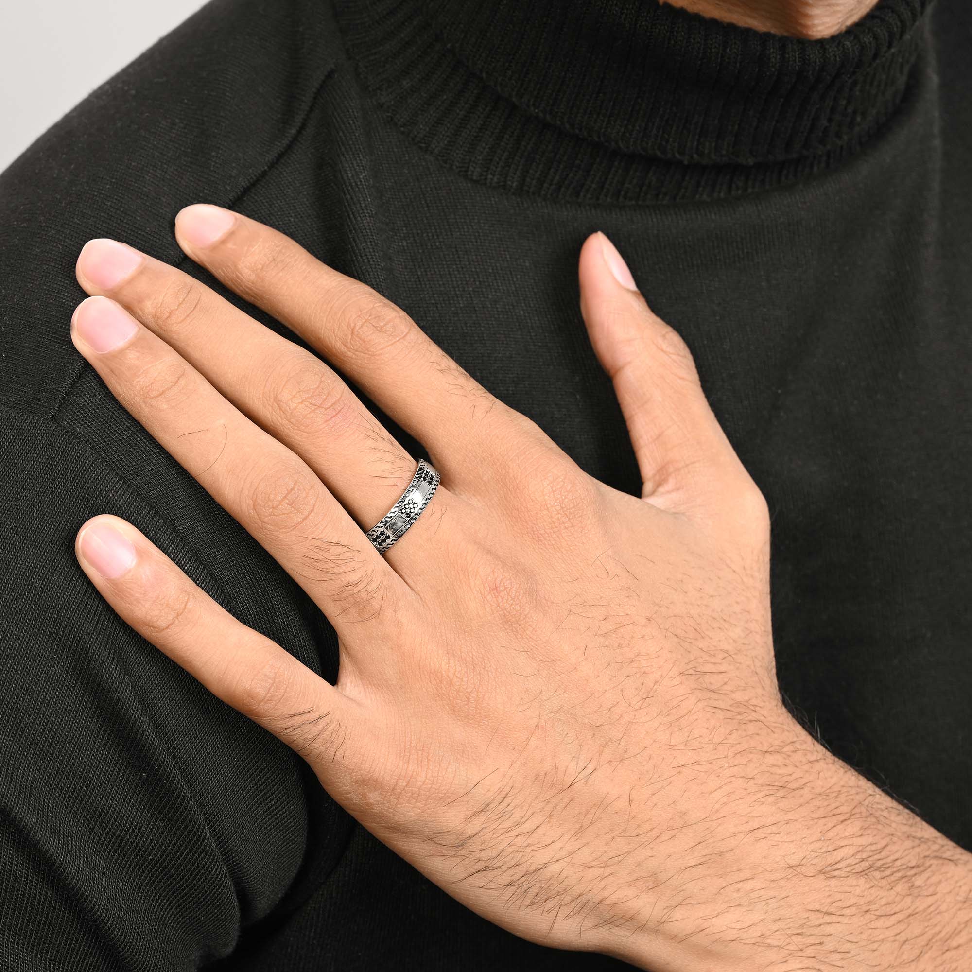Gridline Textured Silver Ring