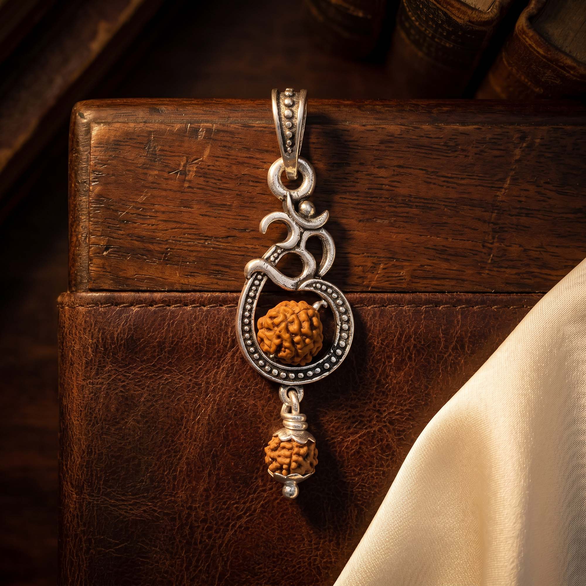 Sacred Om Dual Rudraksha Silver Pendant