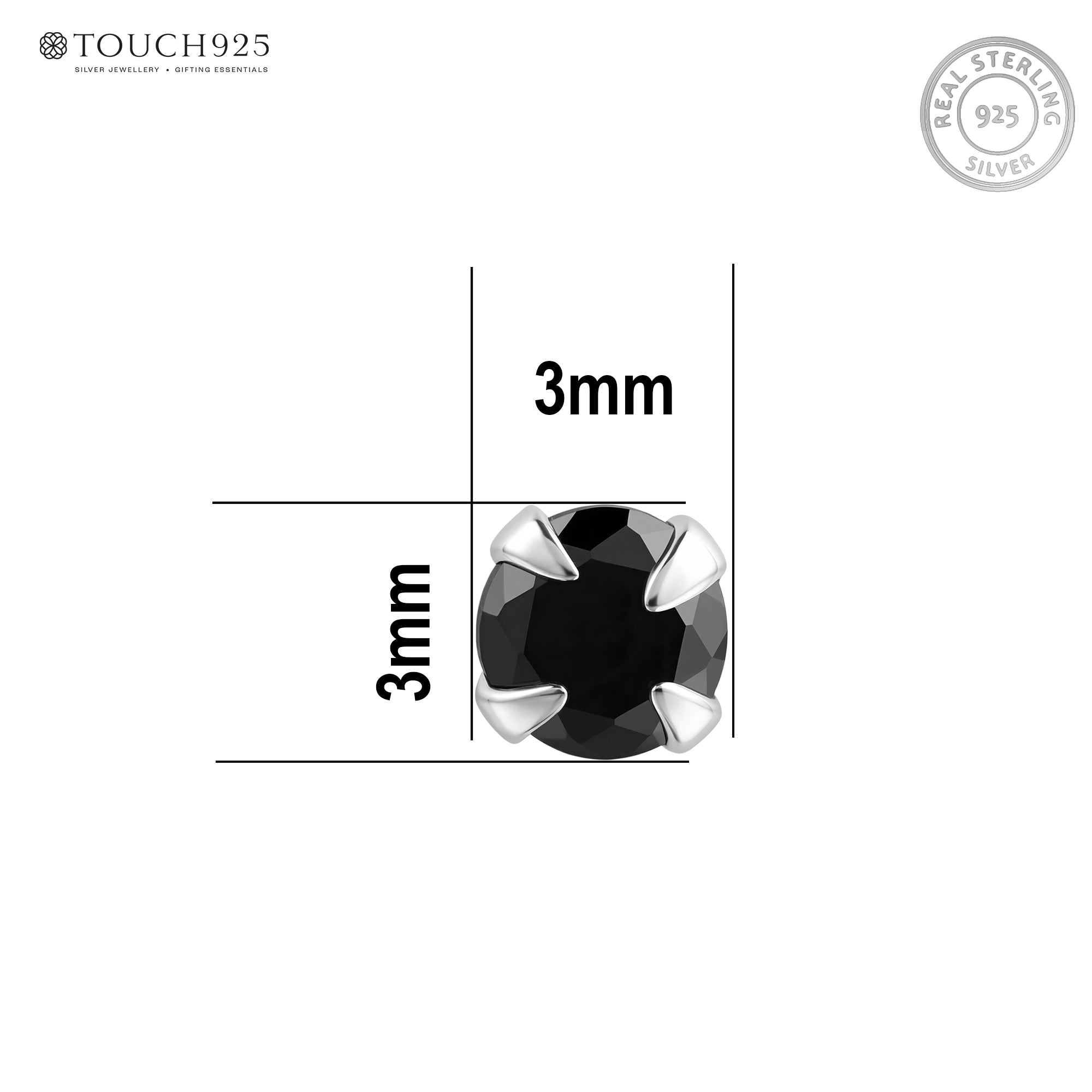 Black Zircon Silver Stud Earring