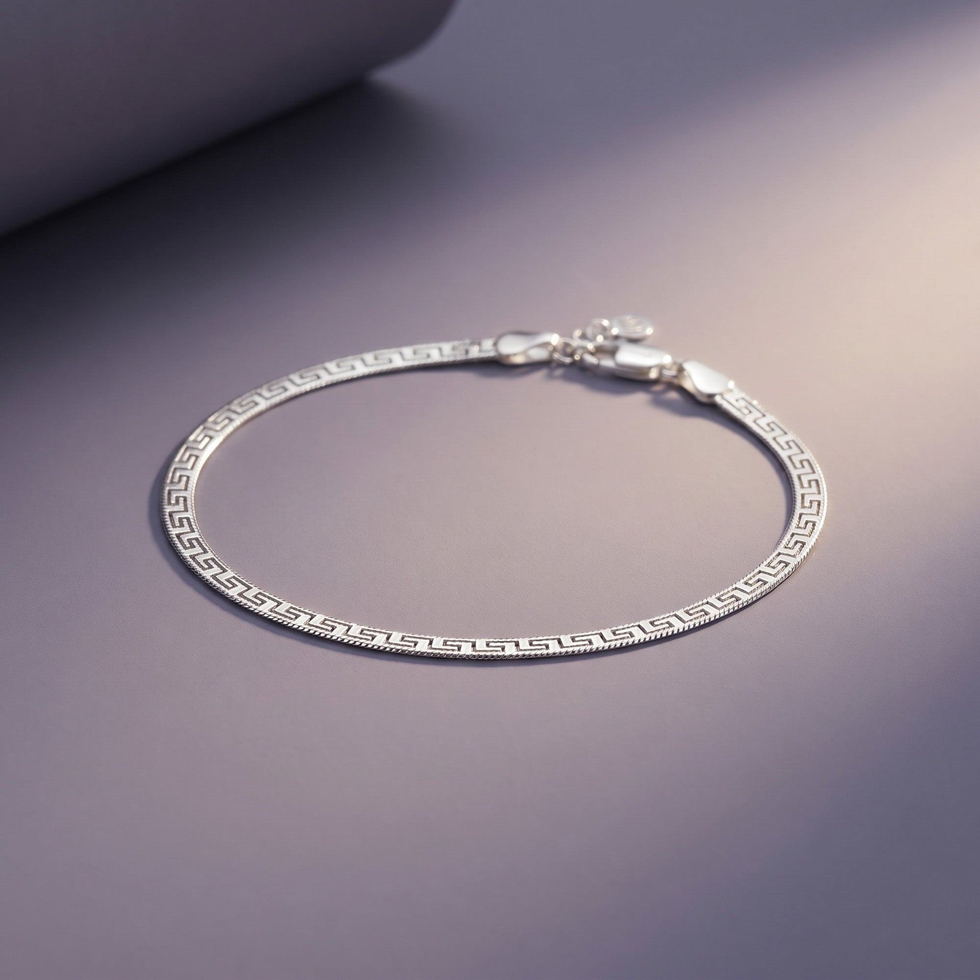 Greek Key Textured Herringbone Anklet