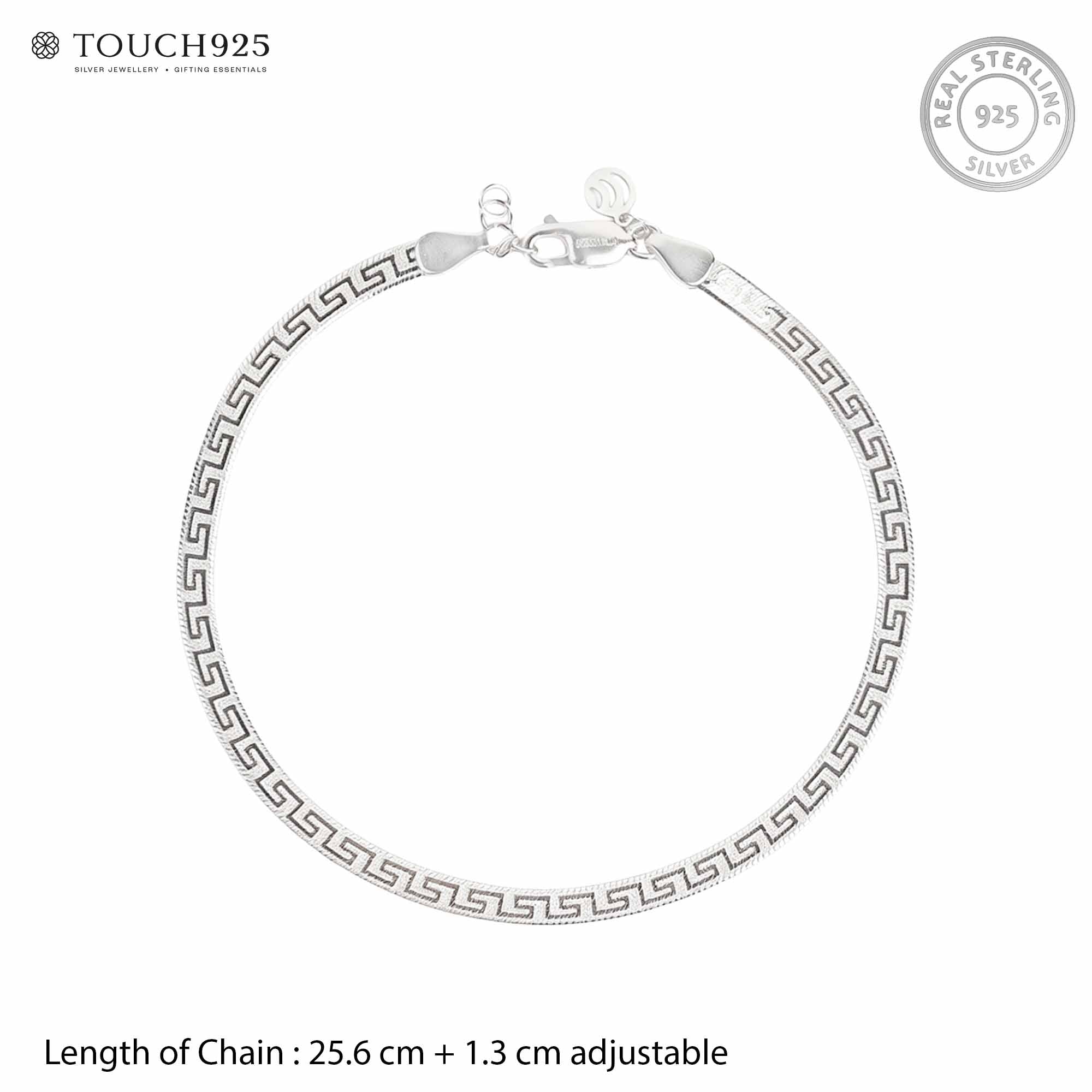 Greek Key Textured Herringbone Anklet