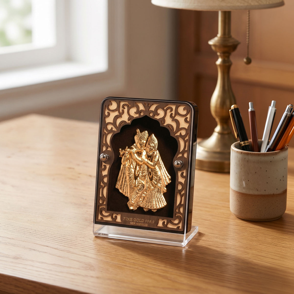 24K Gold Radha Krishna Frame With Decorative Pen Gift Box